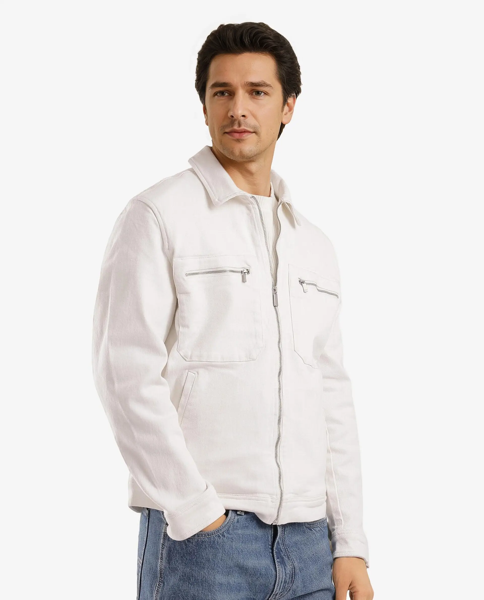 Rare Rabbit Men's Denner Off White Cotton Plain Relaxed Fit Full Sleeve Spread Collar Jacket - Image 9