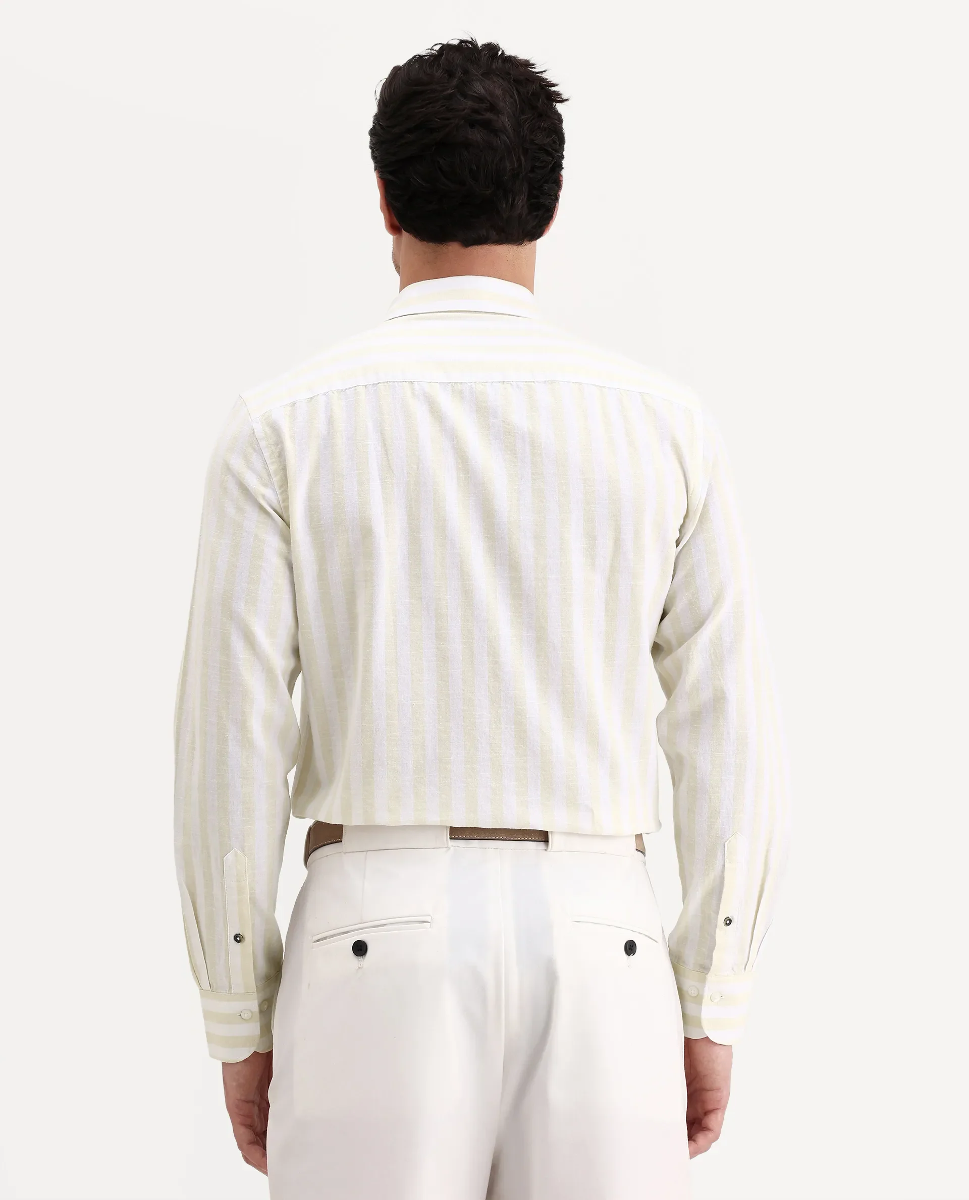 Rare Rabbit Men's Denny Beige Cotton Fabric Spread Collar Regular Fit Striped Shirt - Image 7