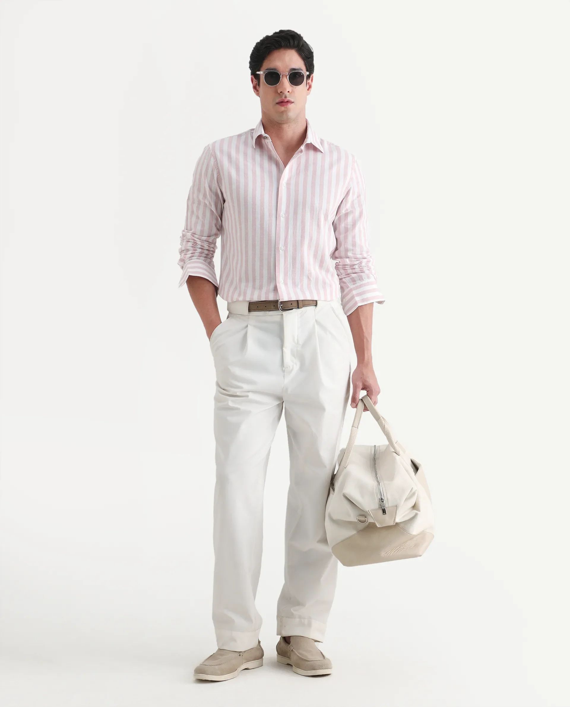 Rare Rabbit Men's Denny Pink Cotton Fabric Spread Collar Regular Fit Striped Shirt - Image 2