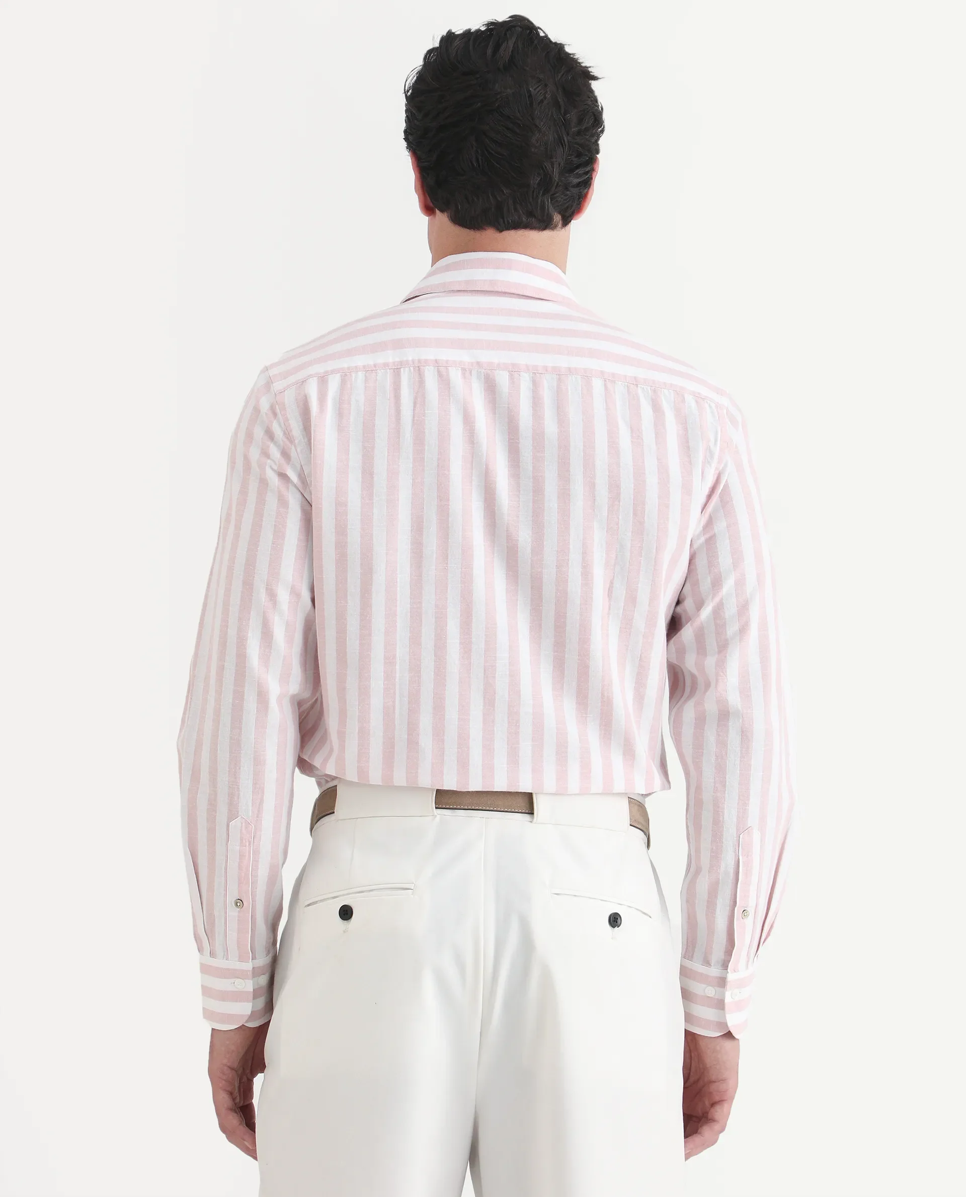 Rare Rabbit Men's Denny Pink Cotton Fabric Spread Collar Regular Fit Striped Shirt - Image 7