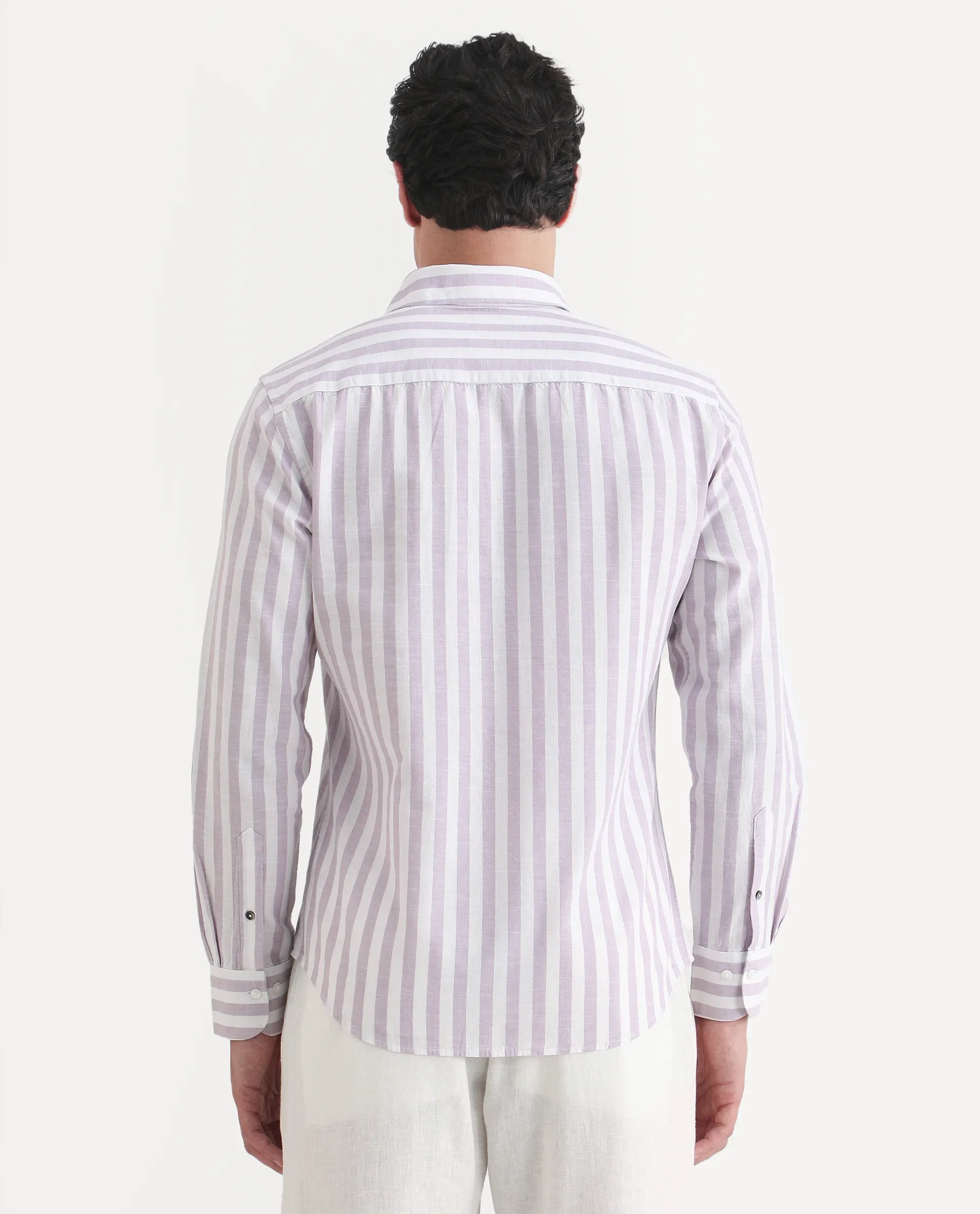 Rare Rabbit Men's Denny Purple Cotton Fabric Spread Collar Regular Fit Striped Shirt - Image 6