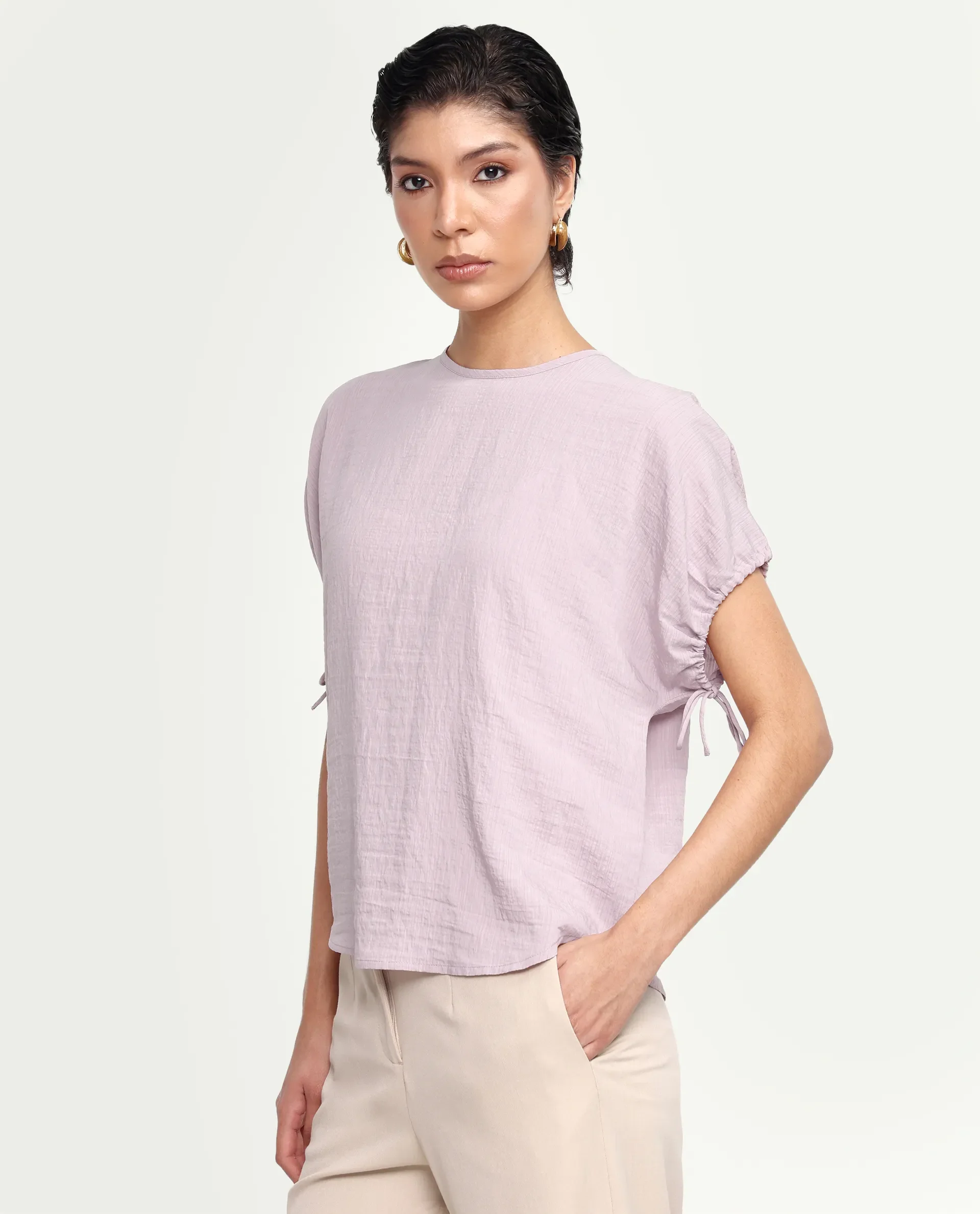 Rareism Women's Deno Dusky Pink Viscose Blend Crew Neck Button Regular Plain Top - Image 2