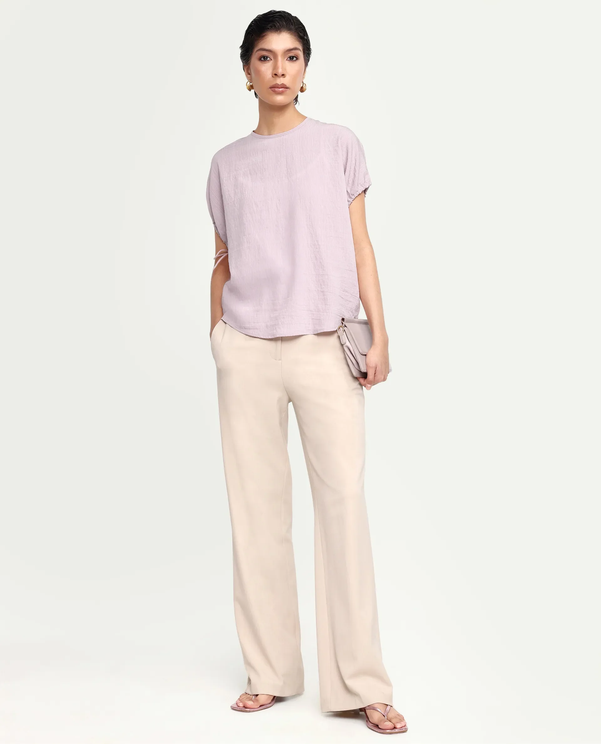 Rareism Women's Deno Dusky Pink Viscose Blend Crew Neck Button Regular Plain Top - Image 4