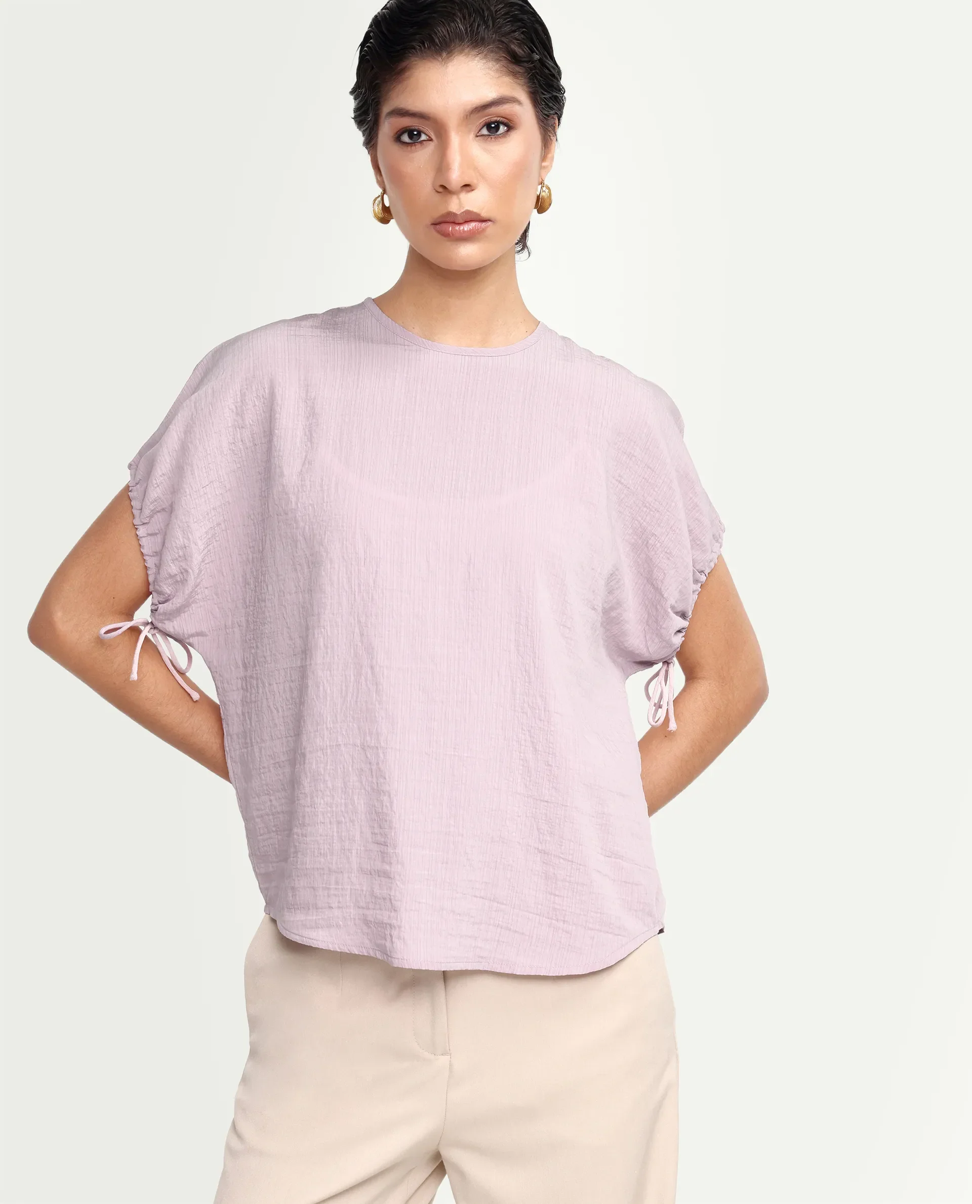 Rareism Women's Deno Dusky Pink Viscose Blend Crew Neck Button Regular Plain Top - Image 5
