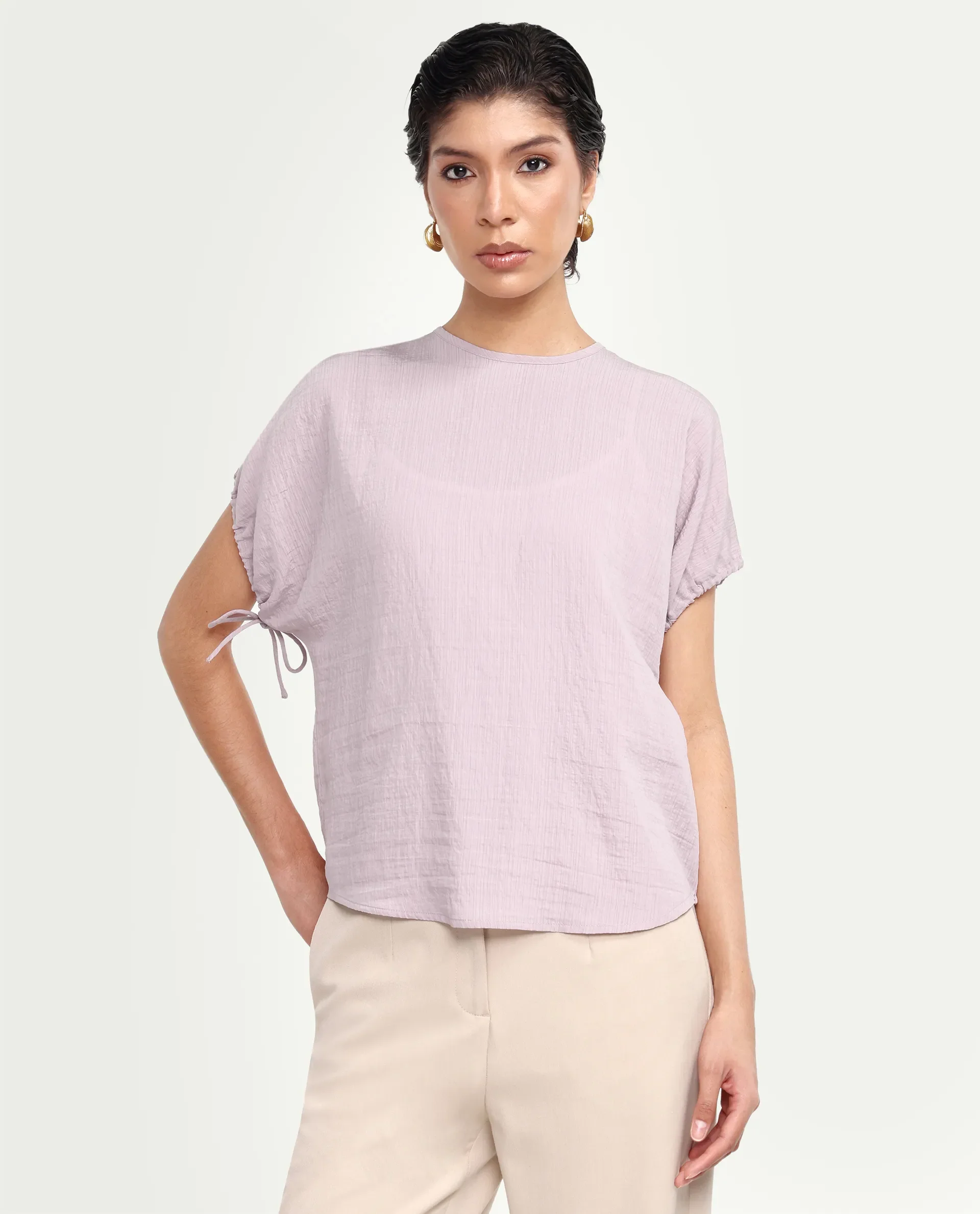Rareism Women's Deno Dusky Pink Viscose Blend Crew Neck Button Regular Plain Top - Image 7