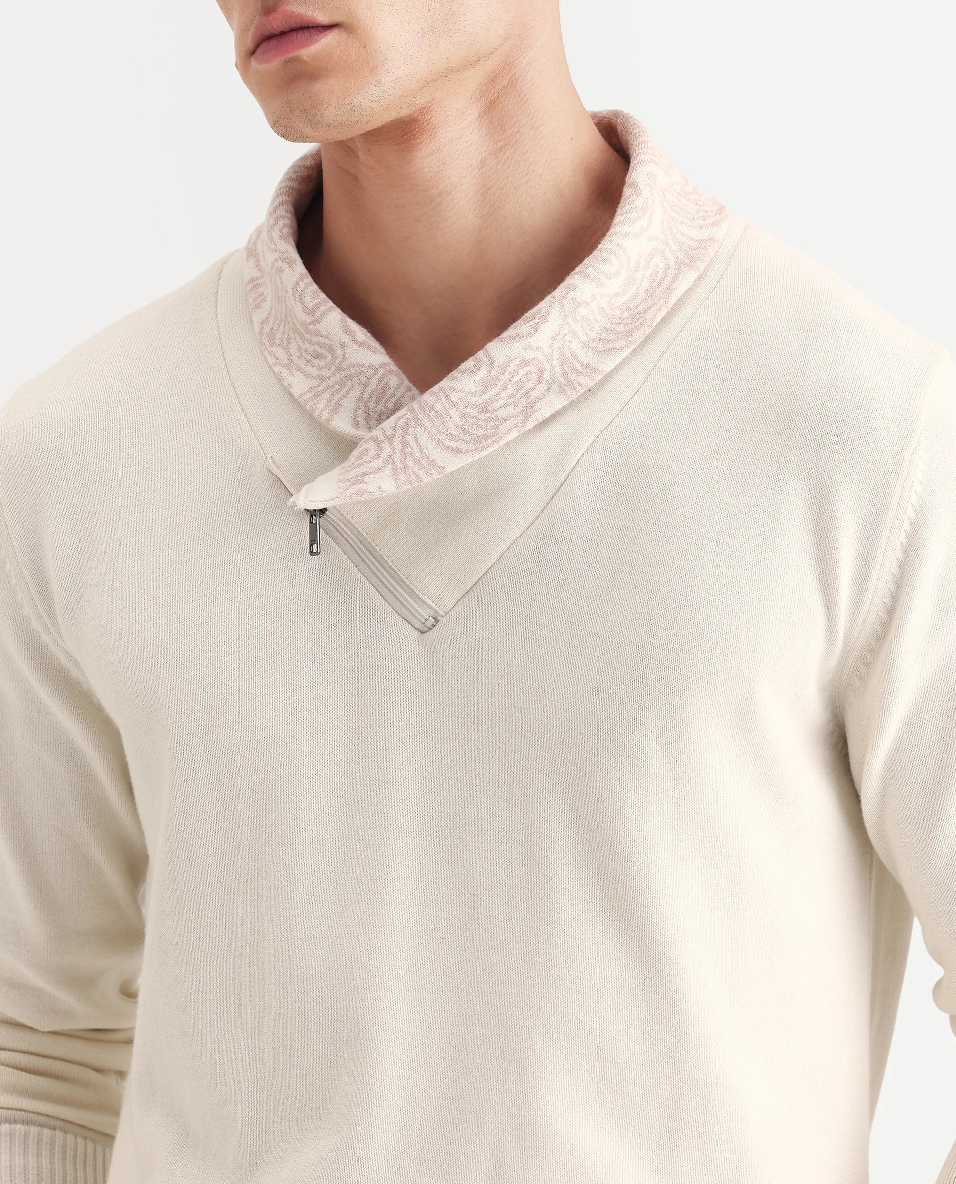 Rare Rabbit Men's Denor Beige Cotton Paisley Print Regular Fit Full Sleeve Cowl Neck Sweater - Image 3