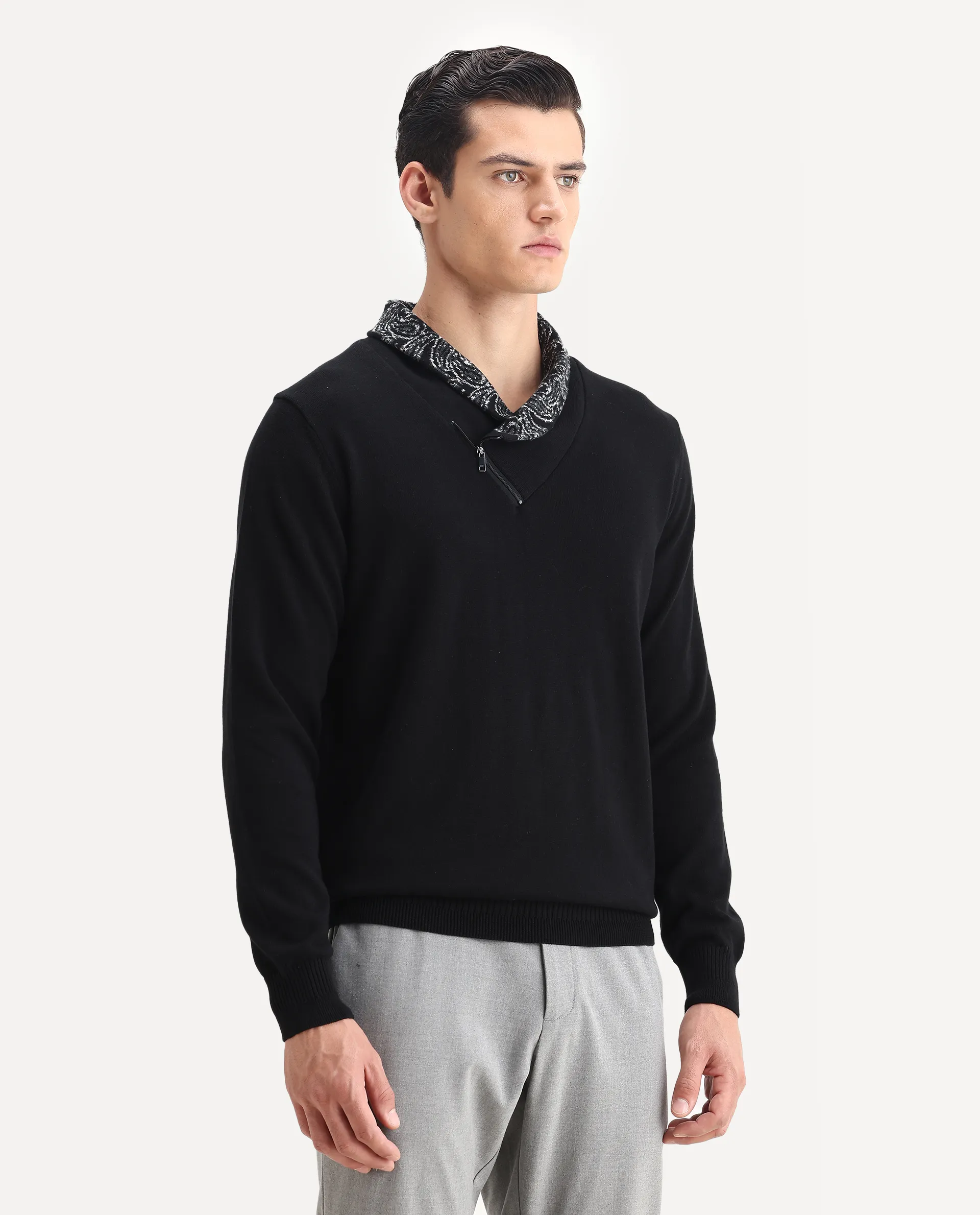 Rare Rabbit Men's Denor Black Cotton Paisley Print Regular Fit Full Sleeve Cowl Neck Sweater - Image 5
