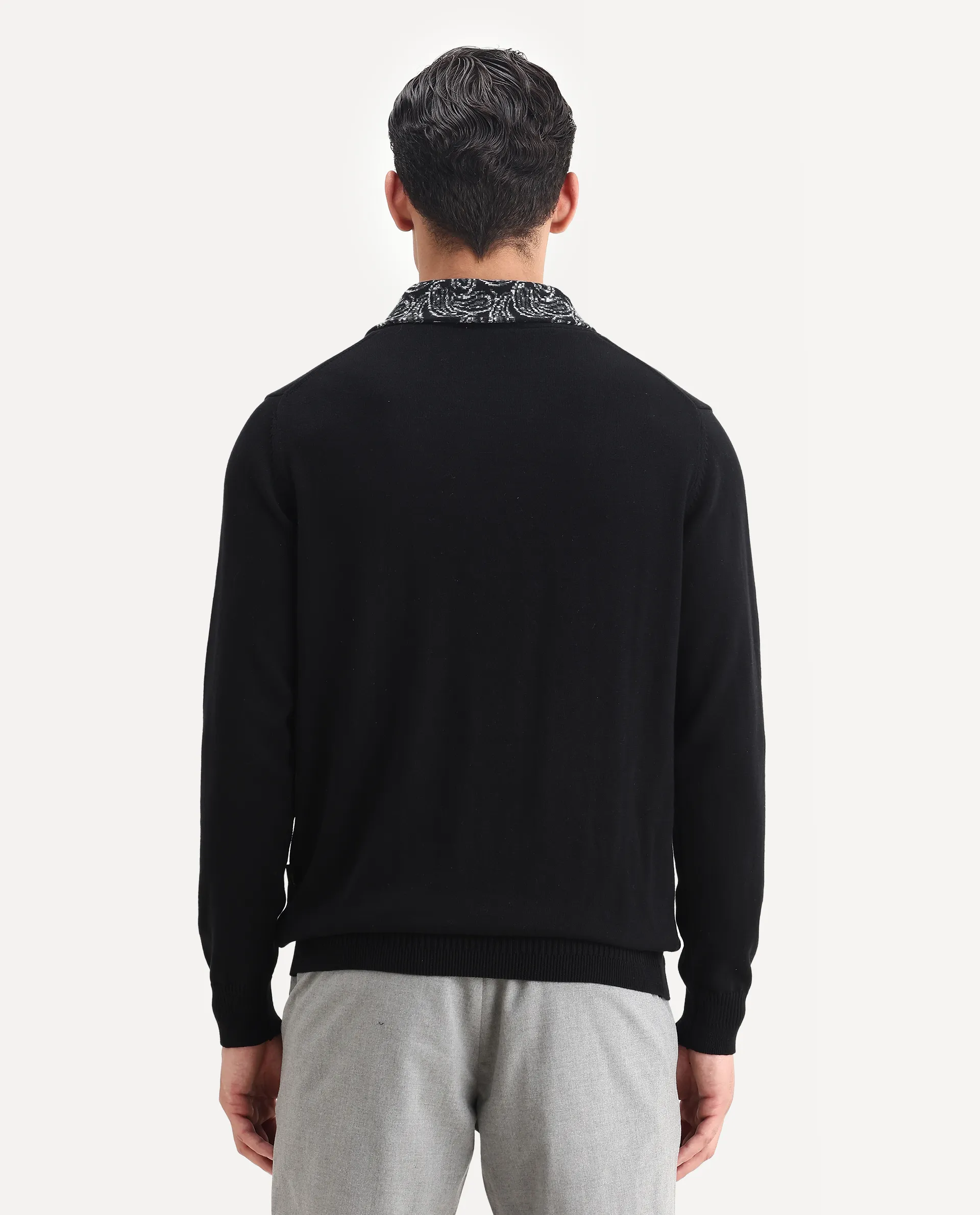Rare Rabbit Men's Denor Black Cotton Paisley Print Regular Fit Full Sleeve Cowl Neck Sweater - Image 7