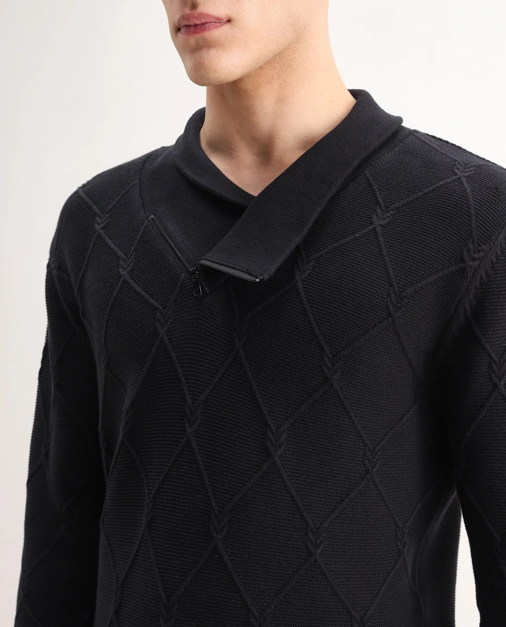 Rare Rabbit Men's Denor Black Cotton Paisley Print Regular Fit Full Sleeve Cowl Neck Sweater - Image 3