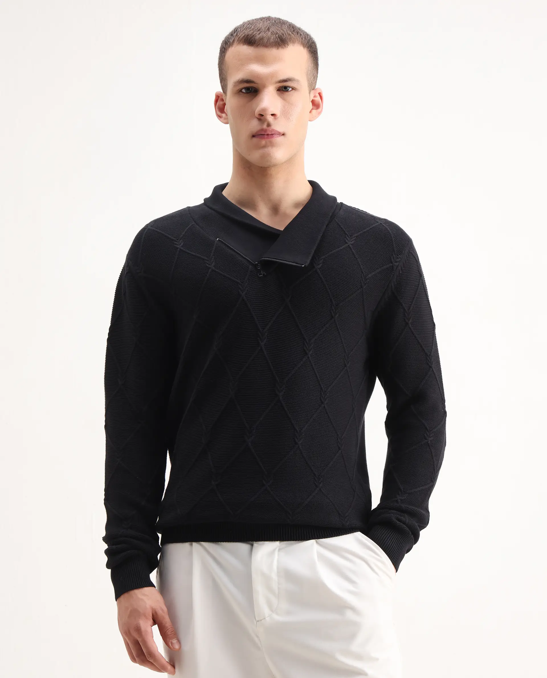 Rare Rabbit Men's Denor Black Cotton Paisley Print Regular Fit Full Sleeve Cowl Neck Sweater - Image 4