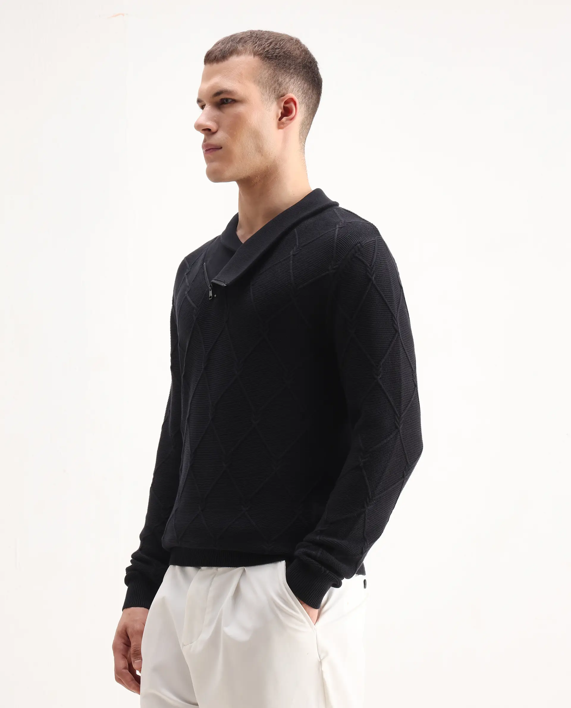 Rare Rabbit Men's Denor Black Cotton Paisley Print Regular Fit Full Sleeve Cowl Neck Sweater - Image 5