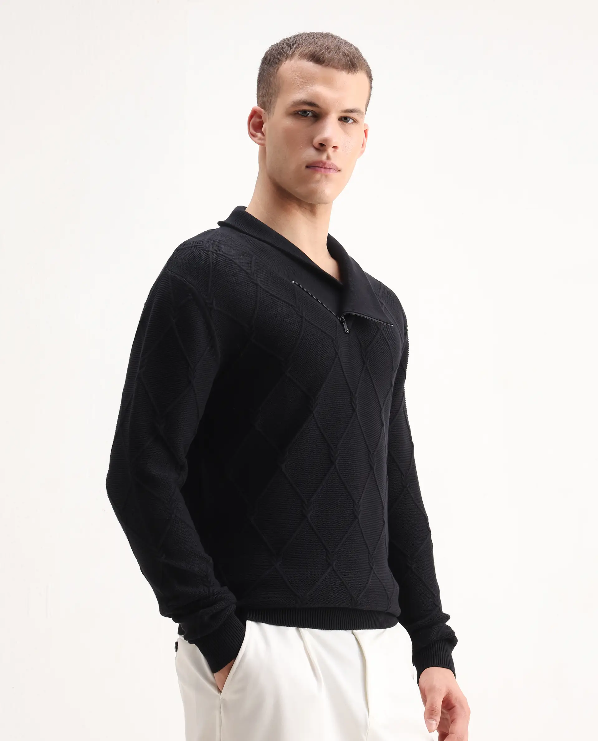 Rare Rabbit Men's Denor Black Cotton Paisley Print Regular Fit Full Sleeve Cowl Neck Sweater - Image 6