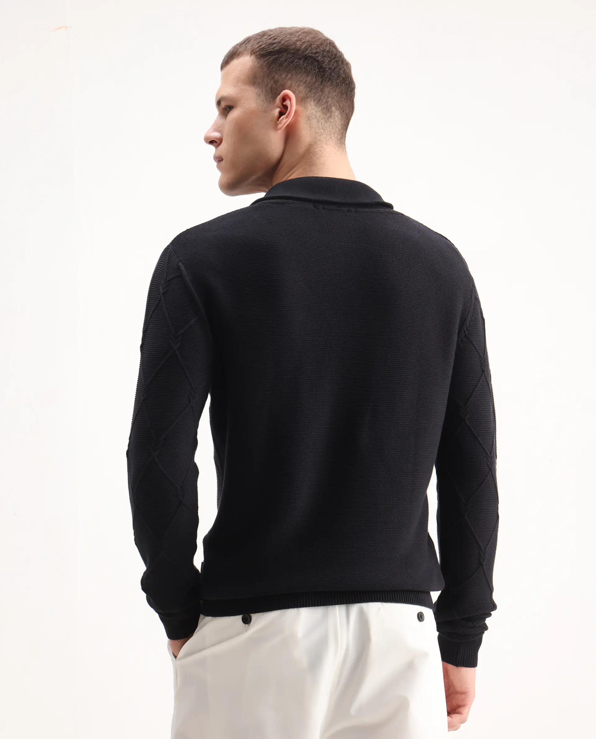 Rare Rabbit Men's Denor Black Cotton Paisley Print Regular Fit Full Sleeve Cowl Neck Sweater - Image 7