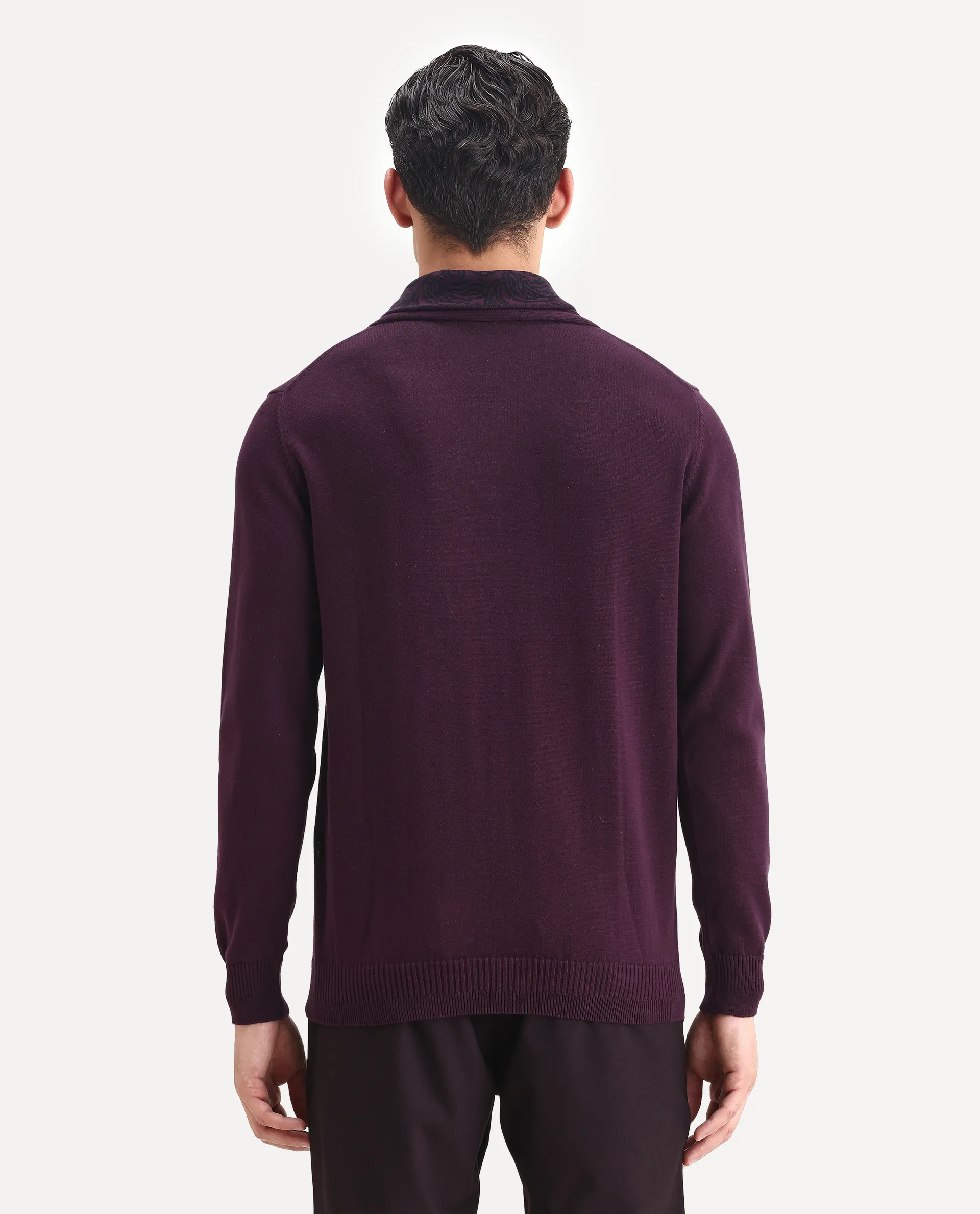Rare Rabbit Men's Denor Purple Cotton Plain Regular Fit Full Sleeve Cowl Neck Sweater - Image 6