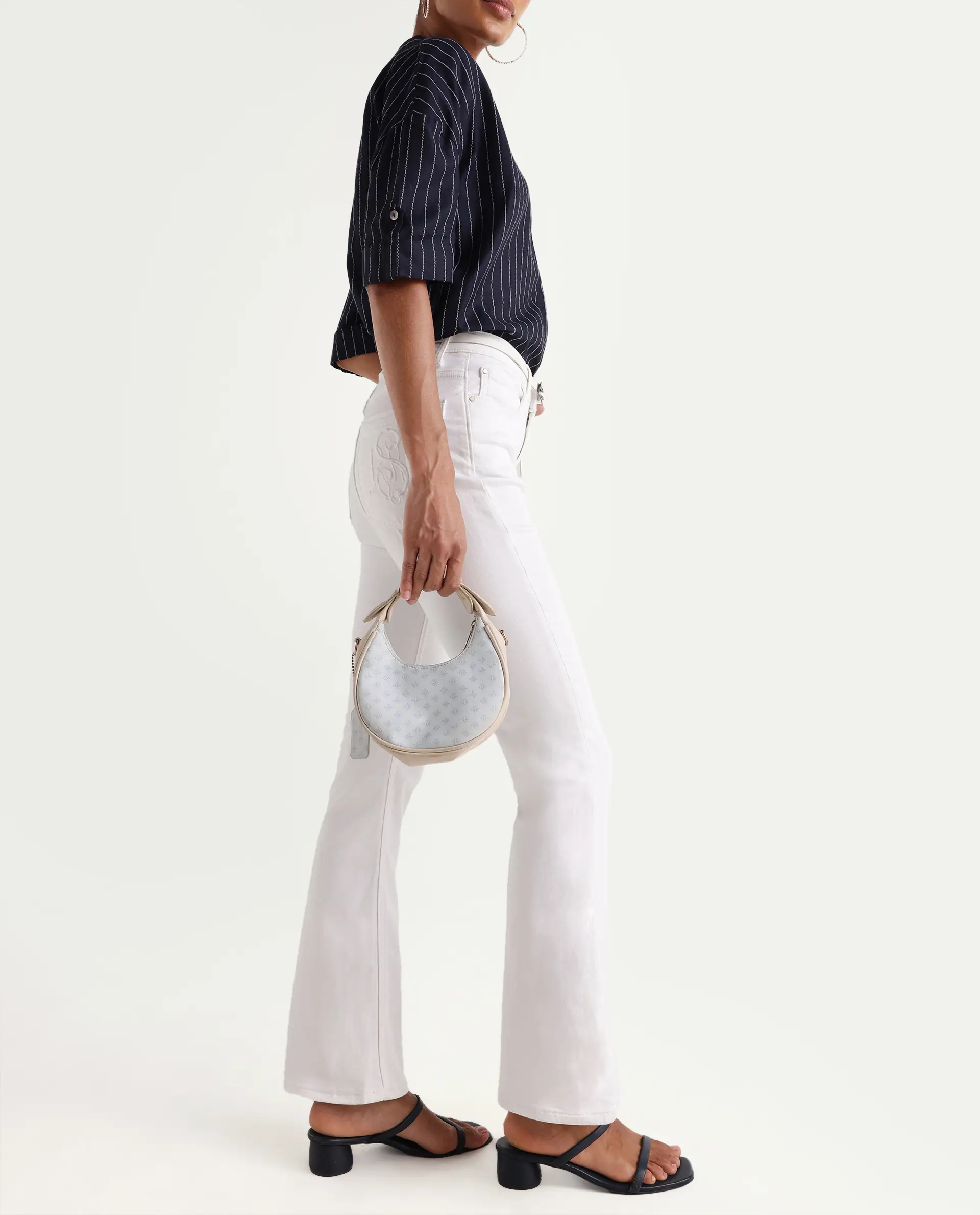 Rareism Women's Denro White Cotton Blend Bootcut Plain Jeans