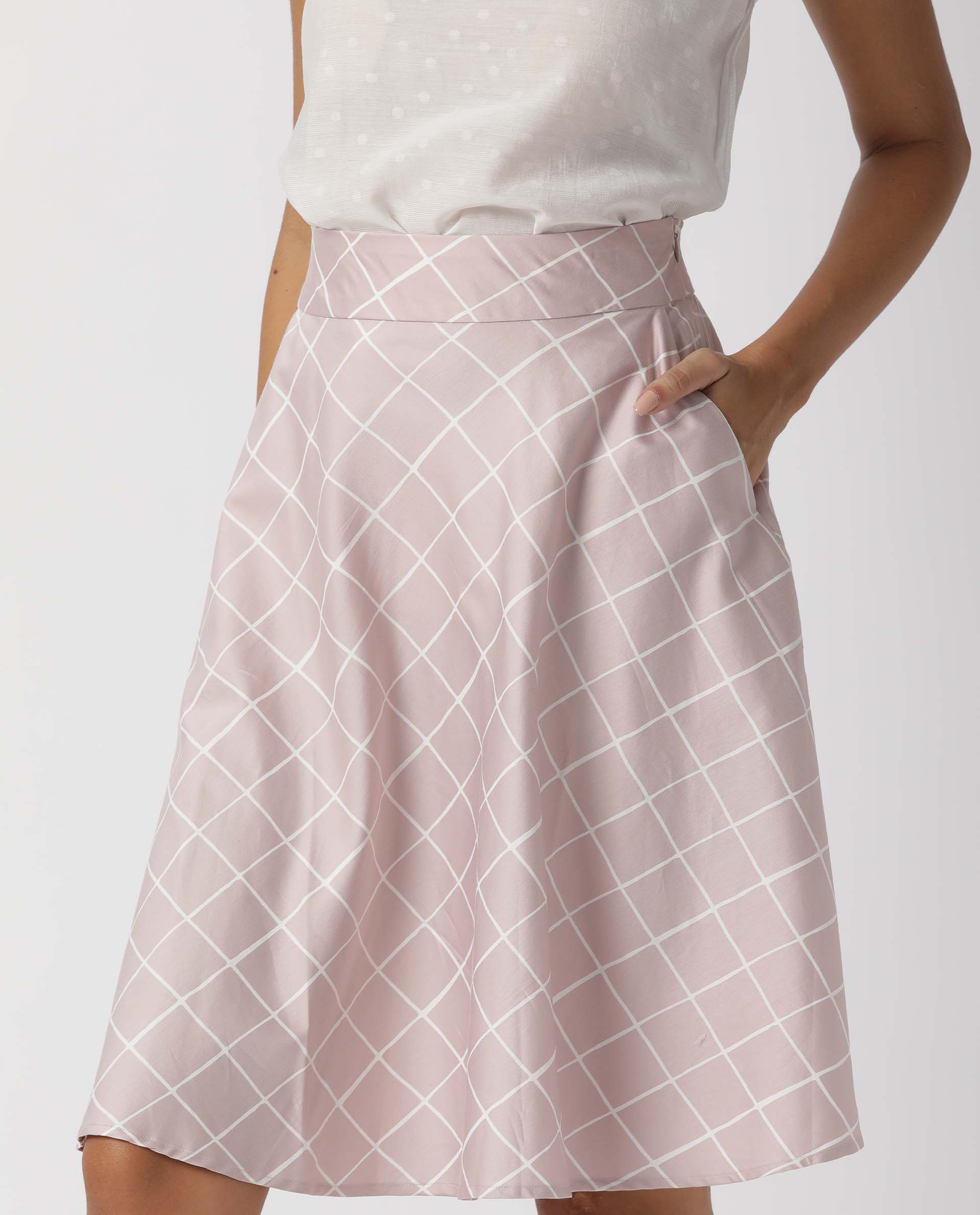 Rareism Women's Dent Pink Checked Knee Length Regular Fit Skirt - Image 6
