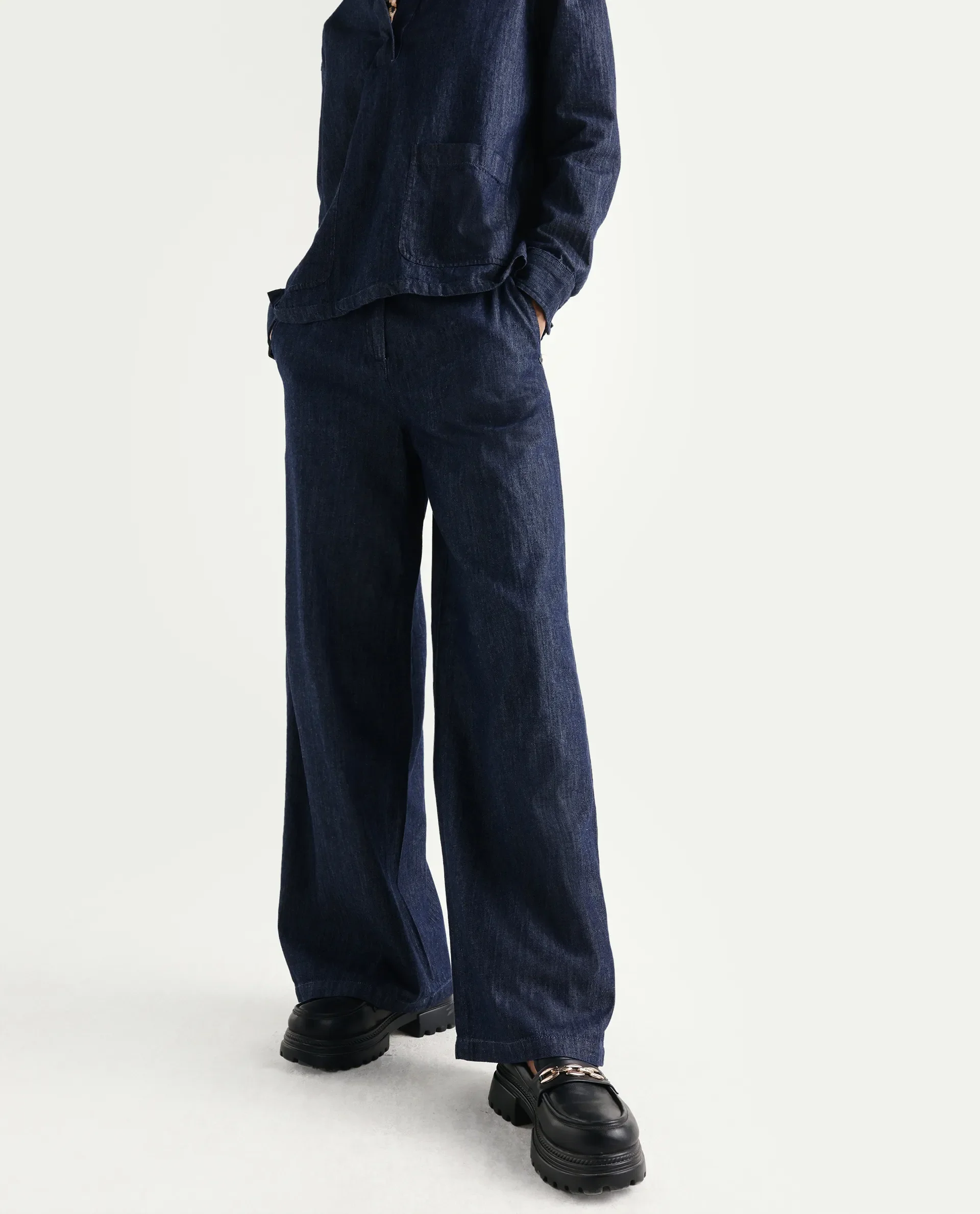 Rareism Women's Dento-B Dark Blue Cotton Wide Plain Jeans - Image 2