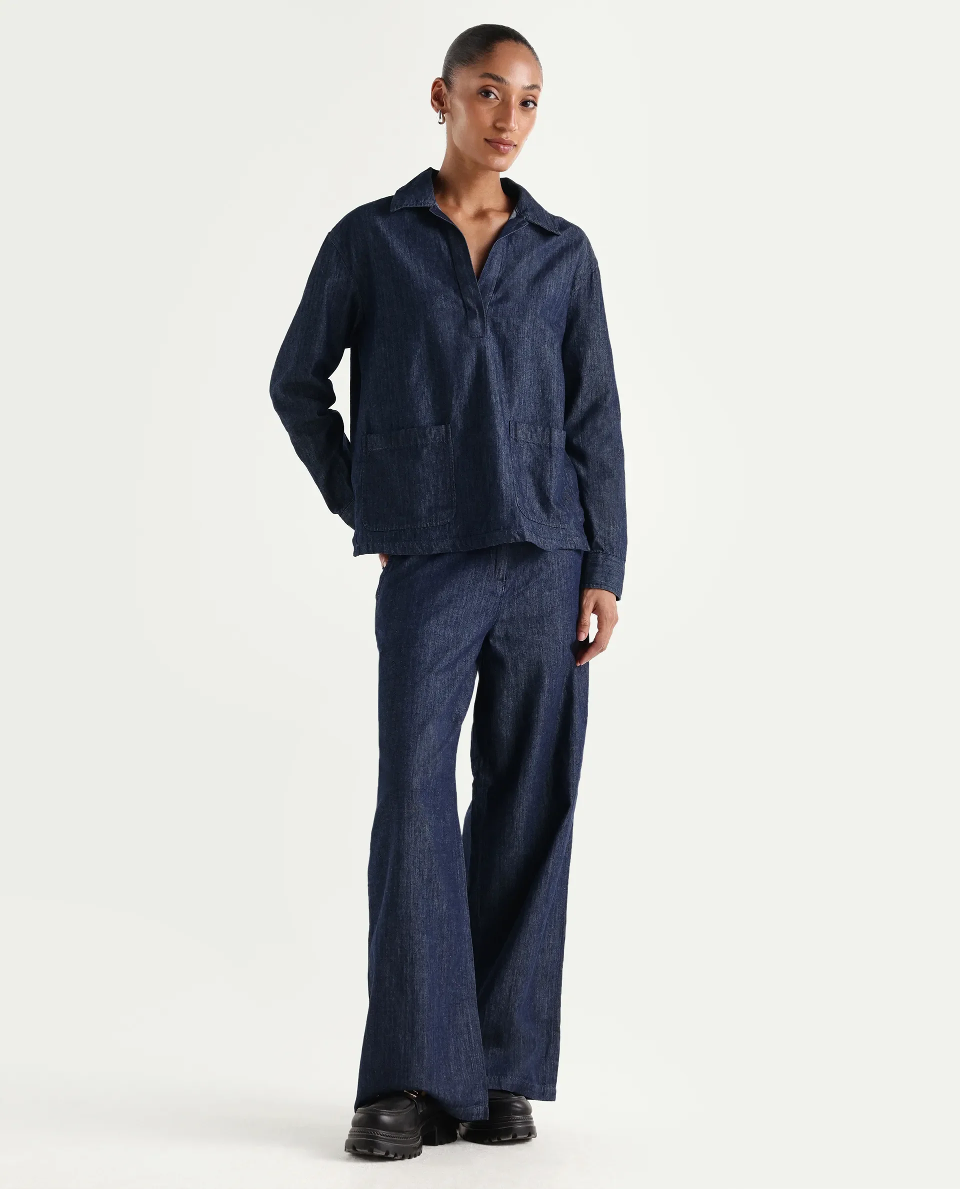 Rareism Women's Dento-B Dark Blue Cotton Wide Plain Jeans - Image 3