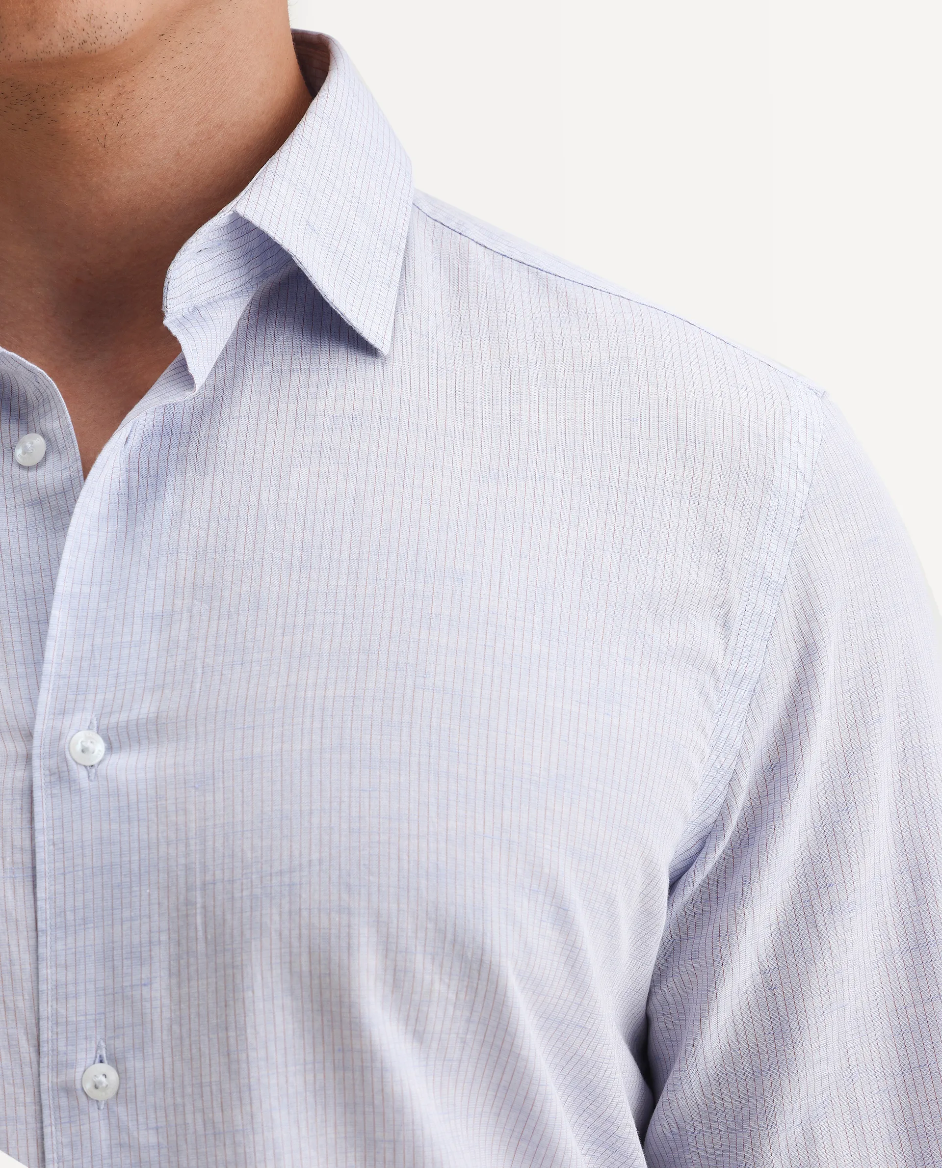 Rare Rabbit Men's Dento Light Blue Linen Blend Striped Print Regular Fit Full Sleeve Collared Shirt - Image 3