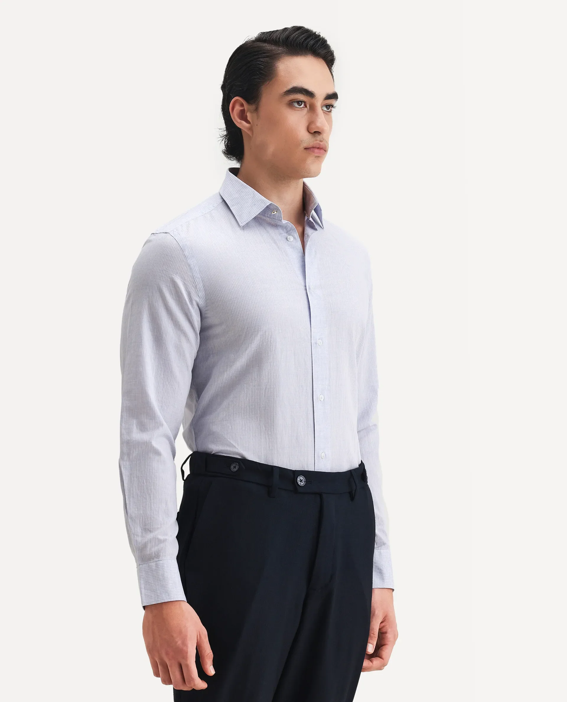 Rare Rabbit Men's Dento Light Blue Linen Blend Striped Print Regular Fit Full Sleeve Collared Shirt - Image 5