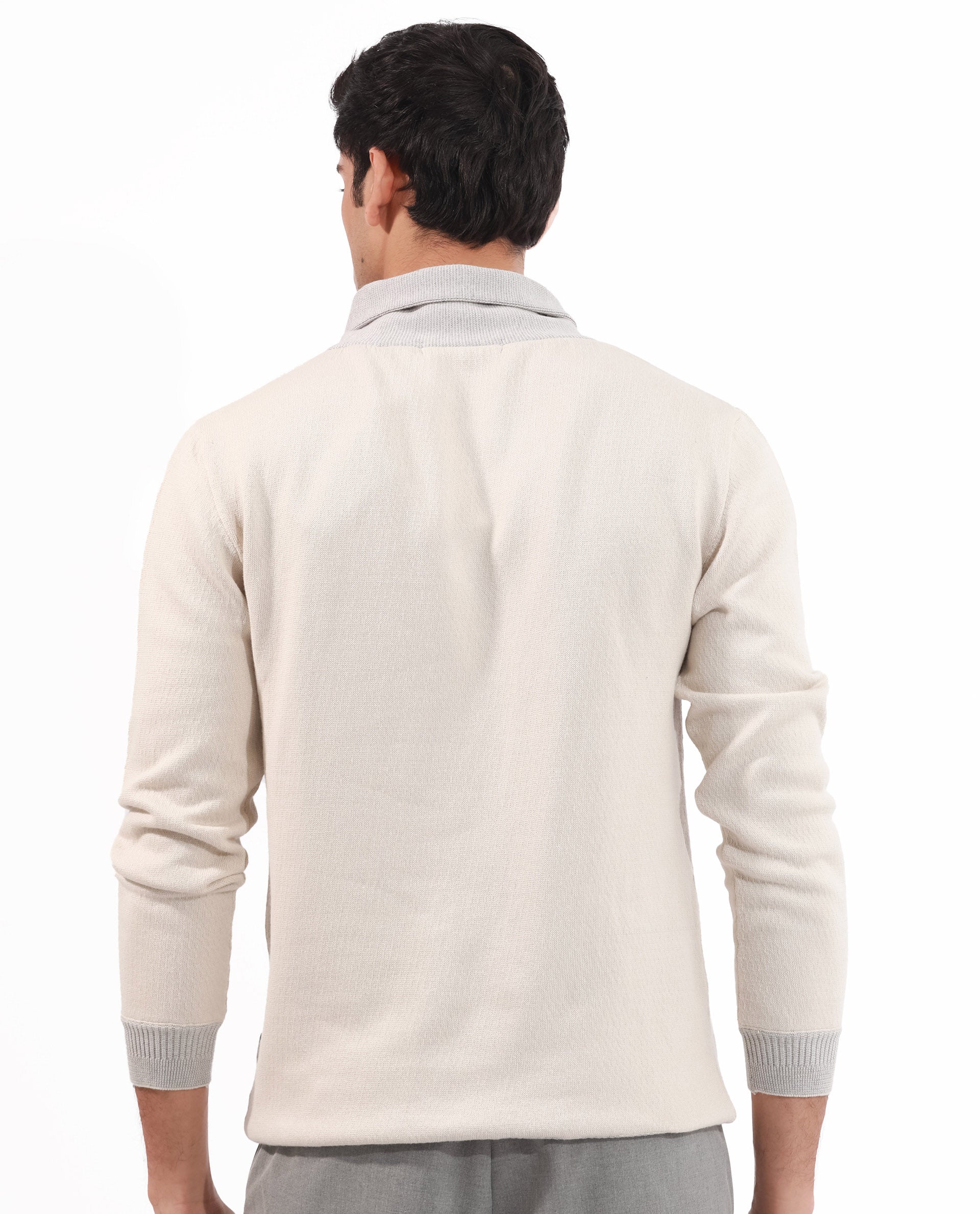 Rare Rabbit Men's Denver Off White Plain Regular Fit Full Sleeve Cowl Neck Sweater - Image 9