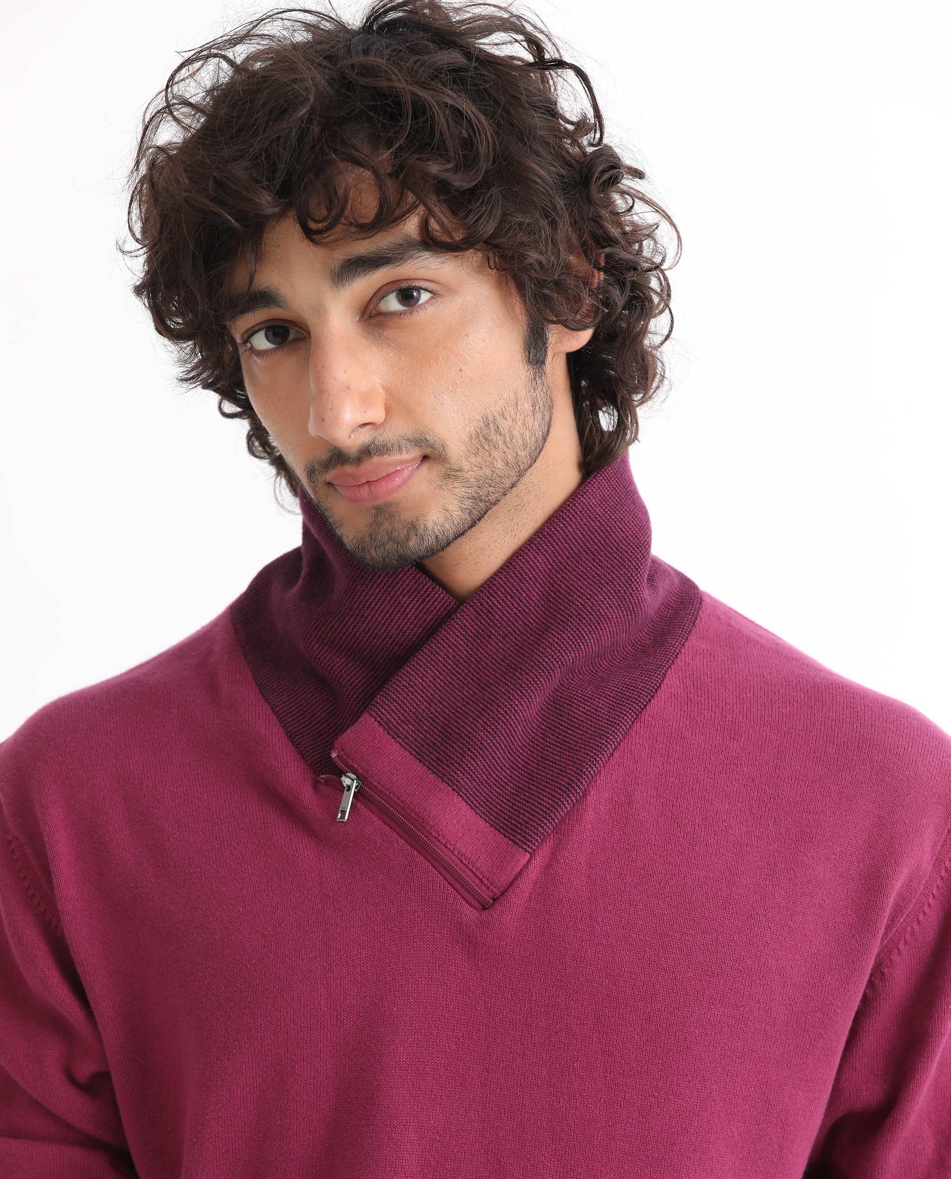 Rare Rabbit Men's Denver Pink Cotton Plain Regular Fit Full Sleeve Shawl Neck Sweater - Image 2