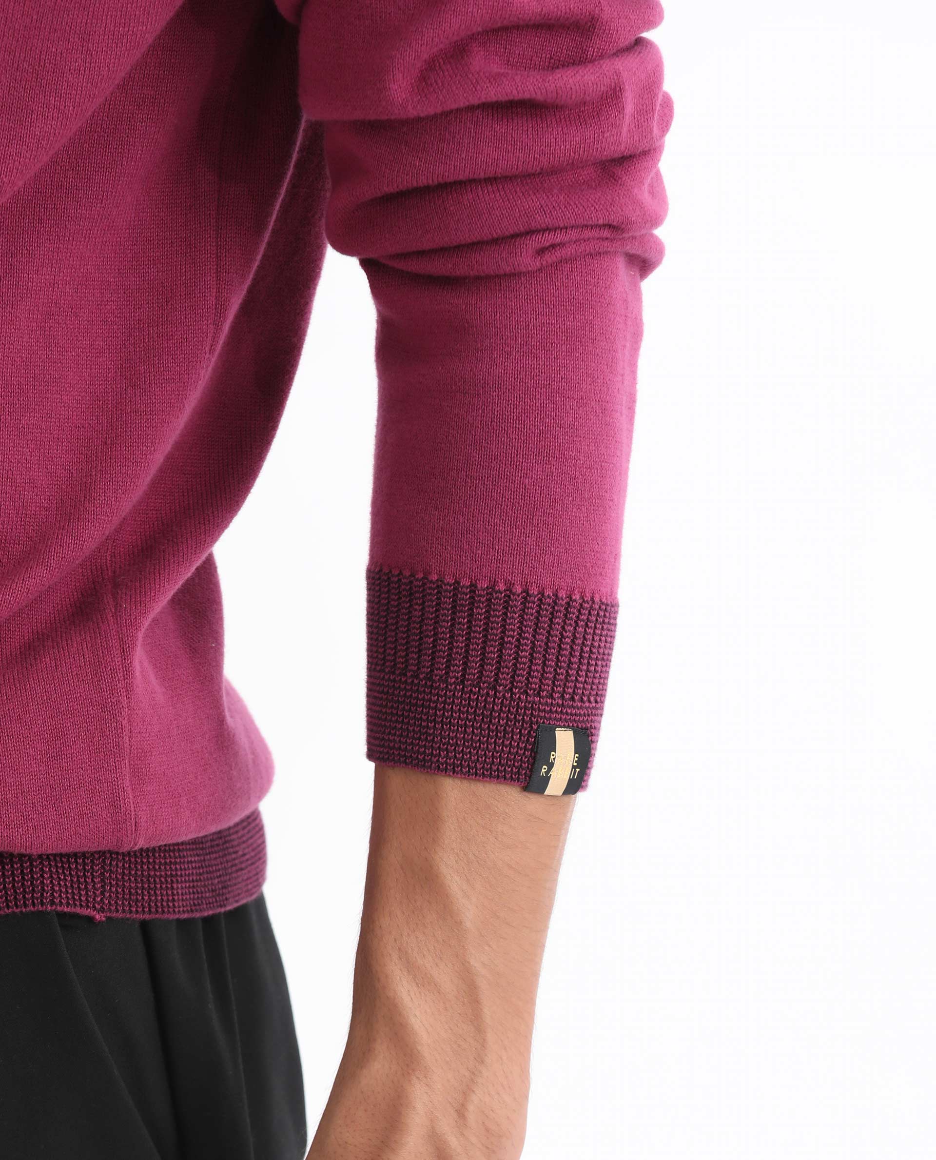 Rare Rabbit Men's Denver Pink Cotton Plain Regular Fit Full Sleeve Shawl Neck Sweater - Image 5
