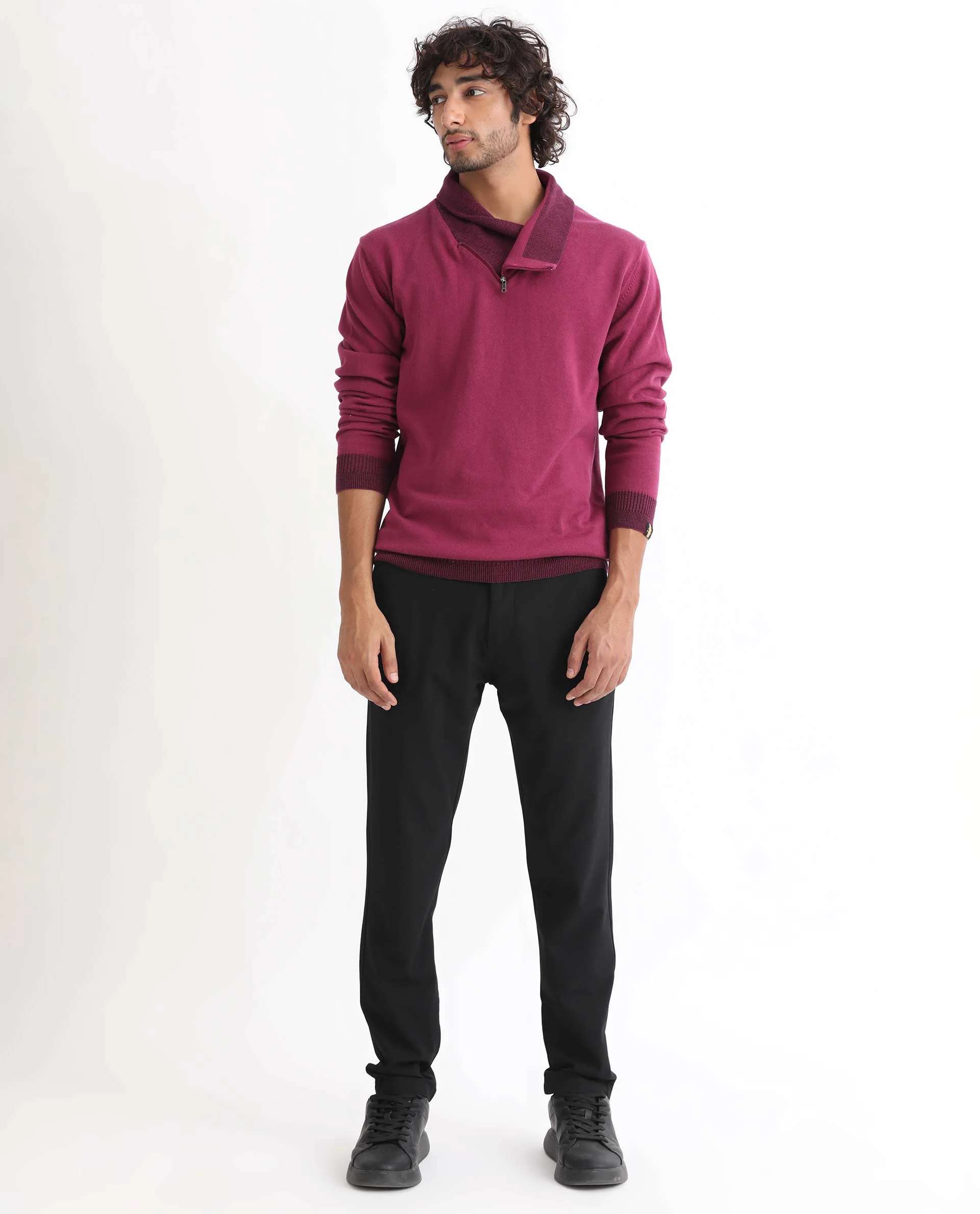 Rare Rabbit Men's Denver Pink Cotton Plain Regular Fit Full Sleeve Shawl Neck Sweater - Image 6