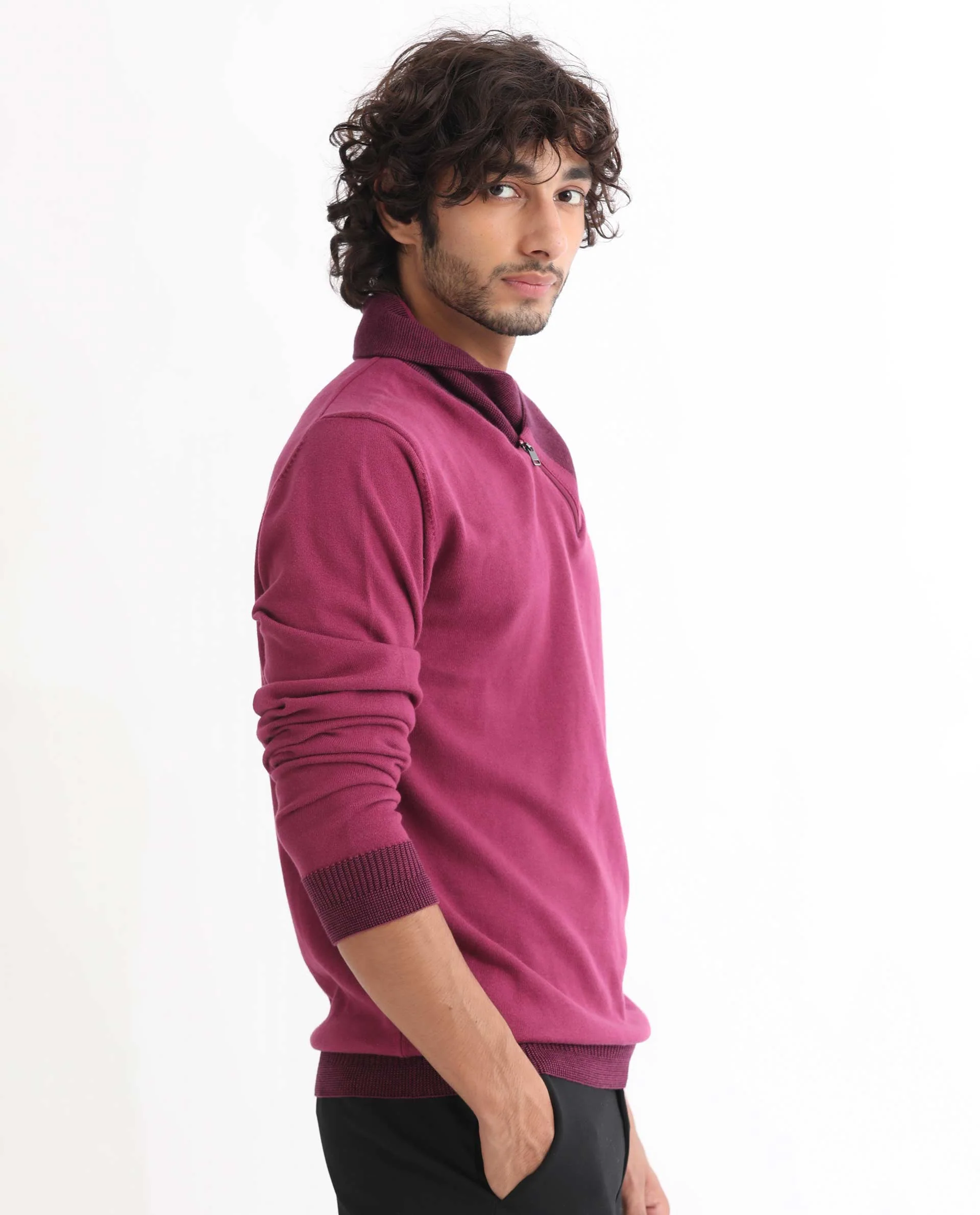 Rare Rabbit Men's Denver Pink Cotton Plain Regular Fit Full Sleeve Shawl Neck Sweater - Image 8