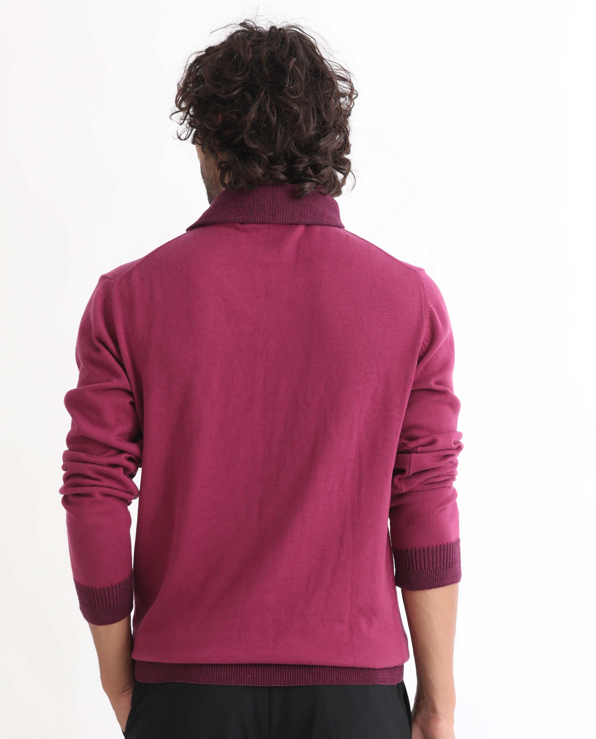 Rare Rabbit Men's Denver Pink Cotton Plain Regular Fit Full Sleeve Shawl Neck Sweater - Image 9