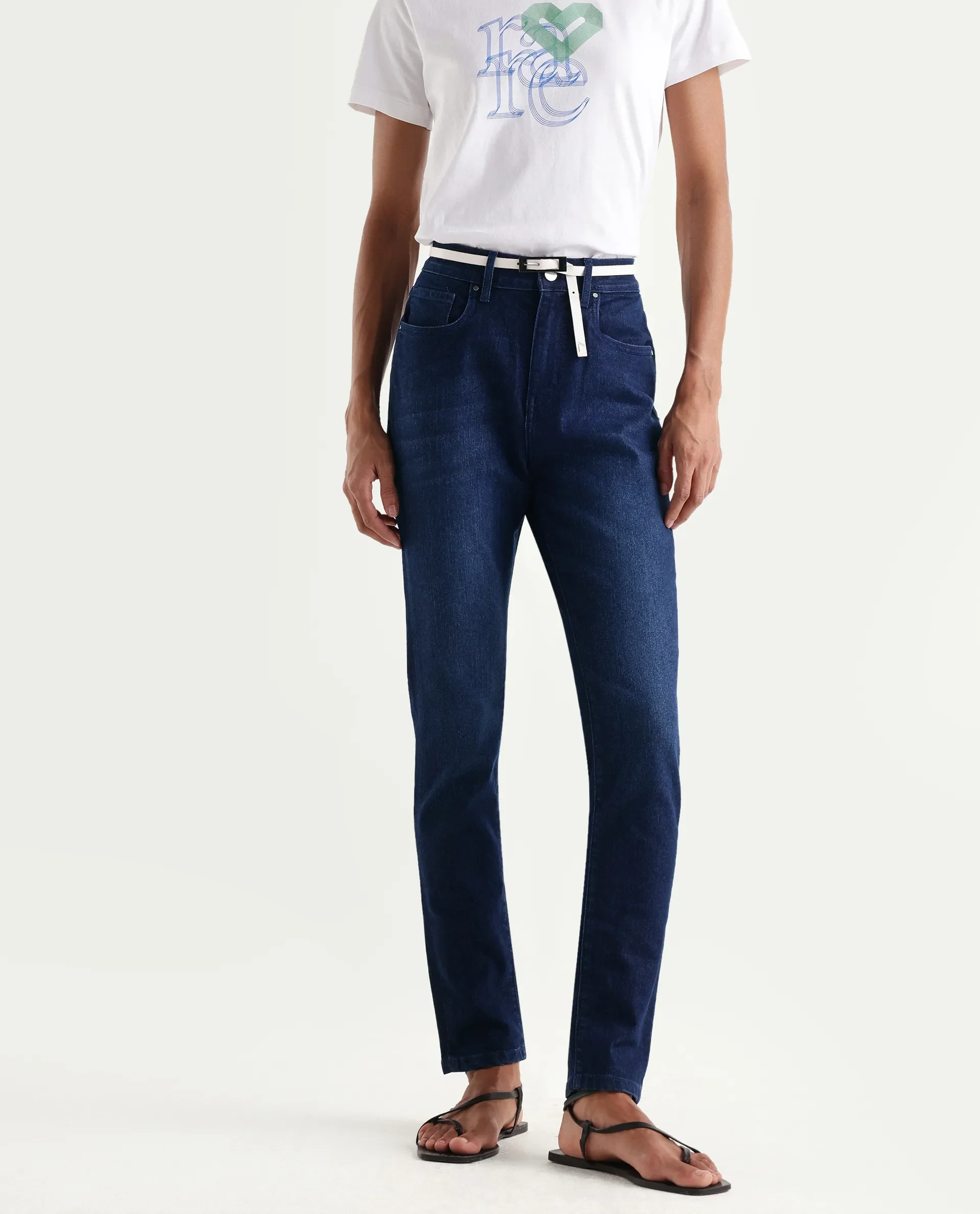 Rareism Women's Denvo Blue Cotton Blend Skinny Plain Jeans - Image 2
