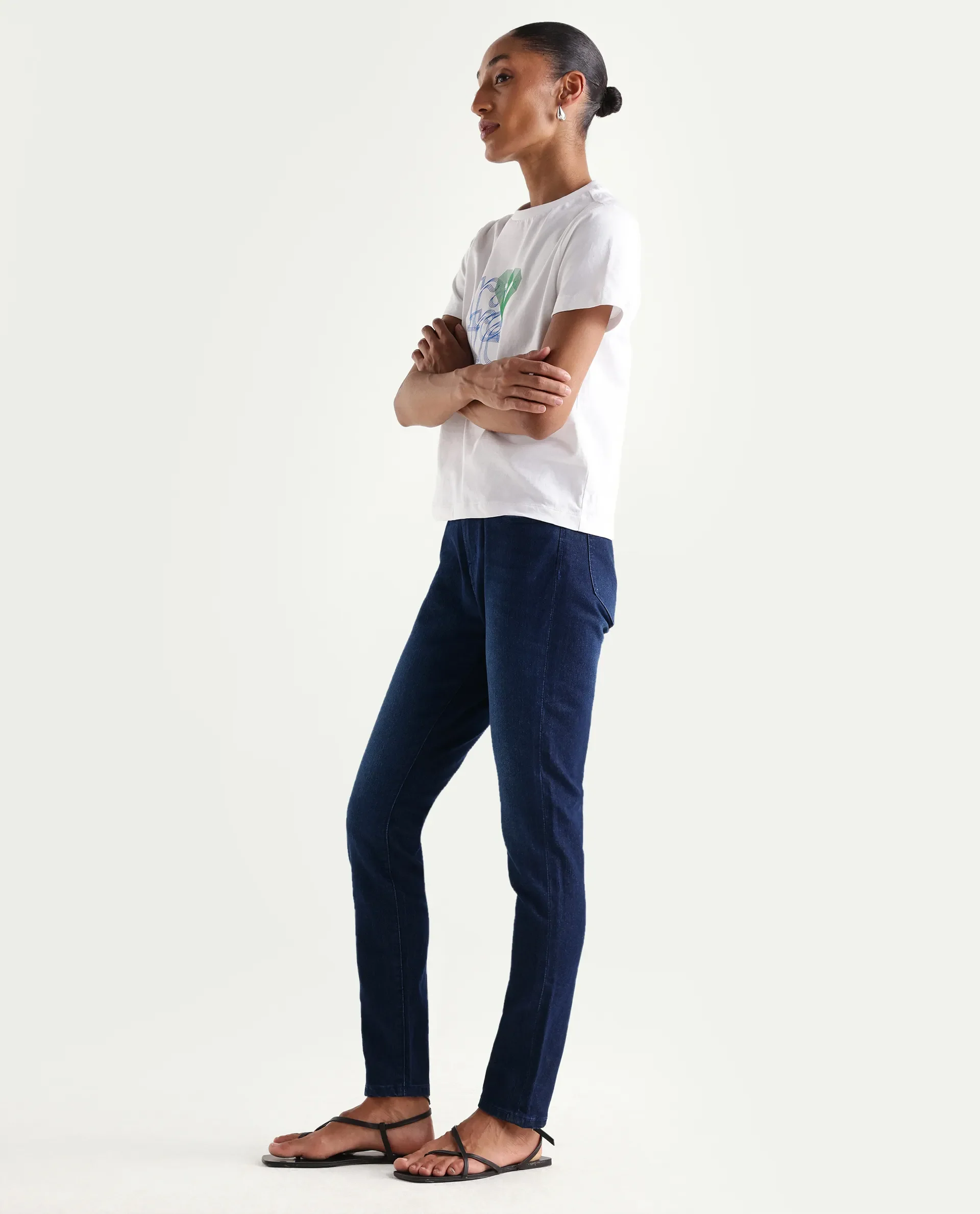 Rareism Women's Denvo Blue Cotton Blend Skinny Plain Jeans - Image 5