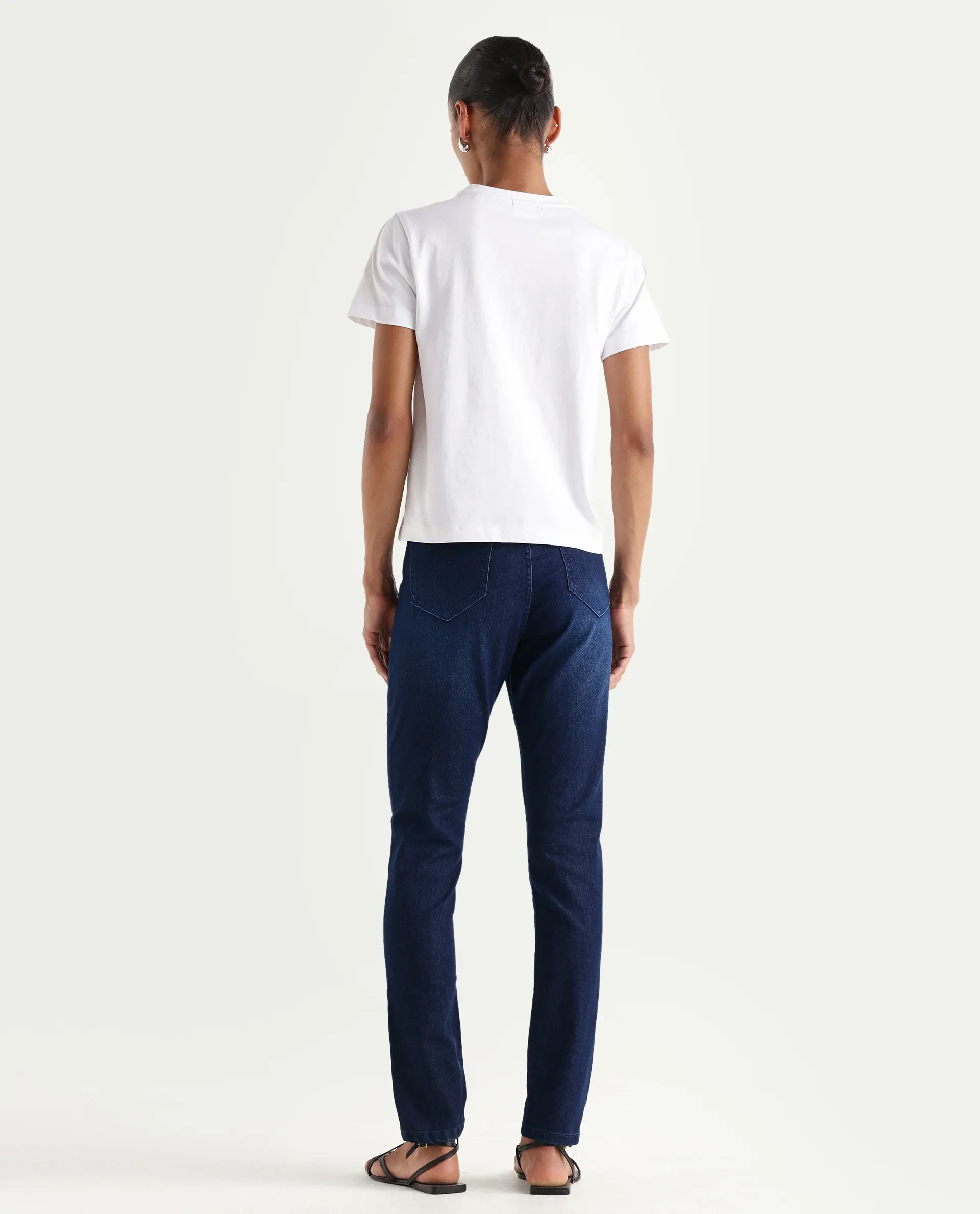 Rareism Women's Denvo Blue Cotton Blend Skinny Plain Jeans - Image 7