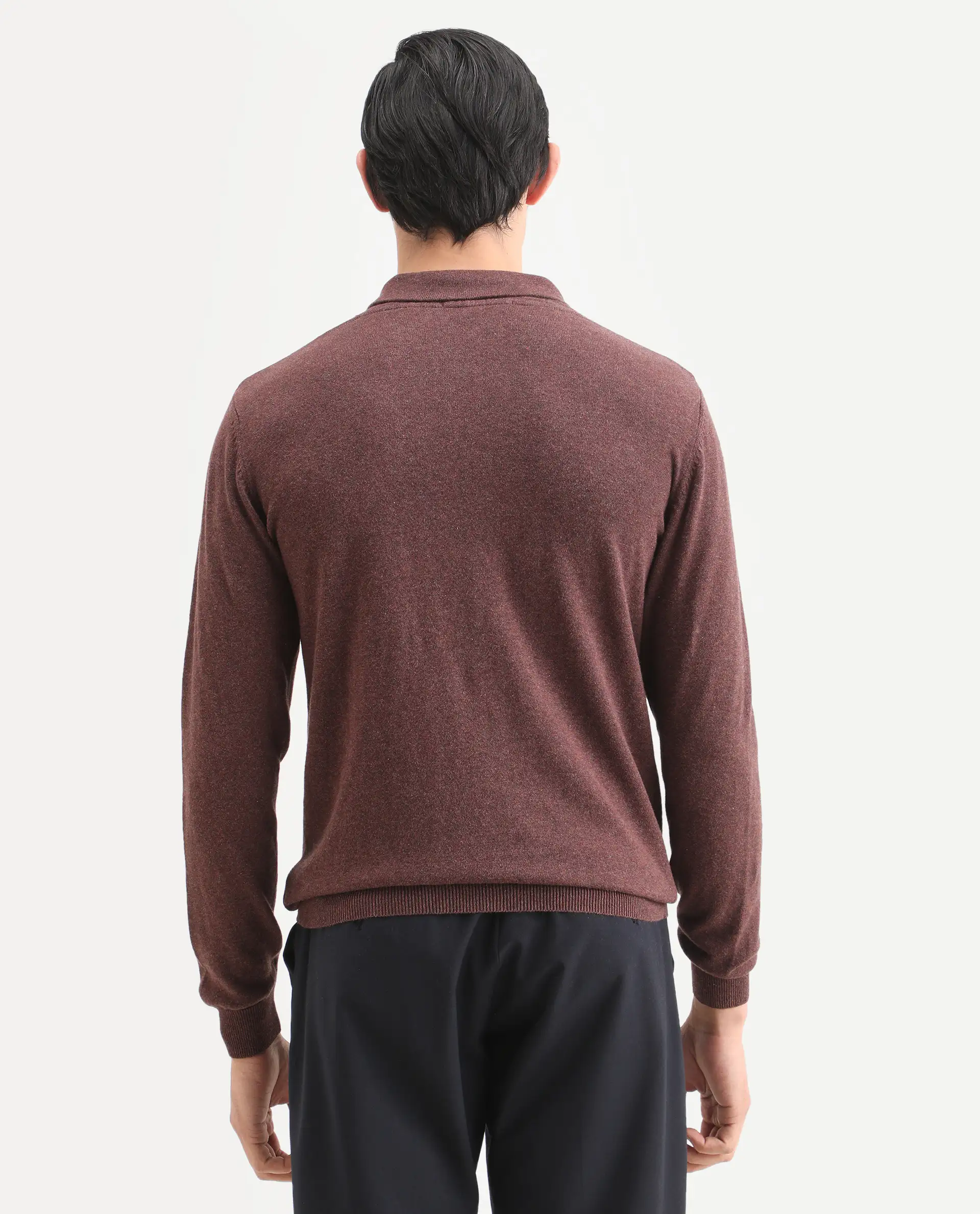 Rare Rabbit Men's Denvy Brown Cotton Plain Regular Fit Full Sleeve Shawl Neck Sweater - Image 9