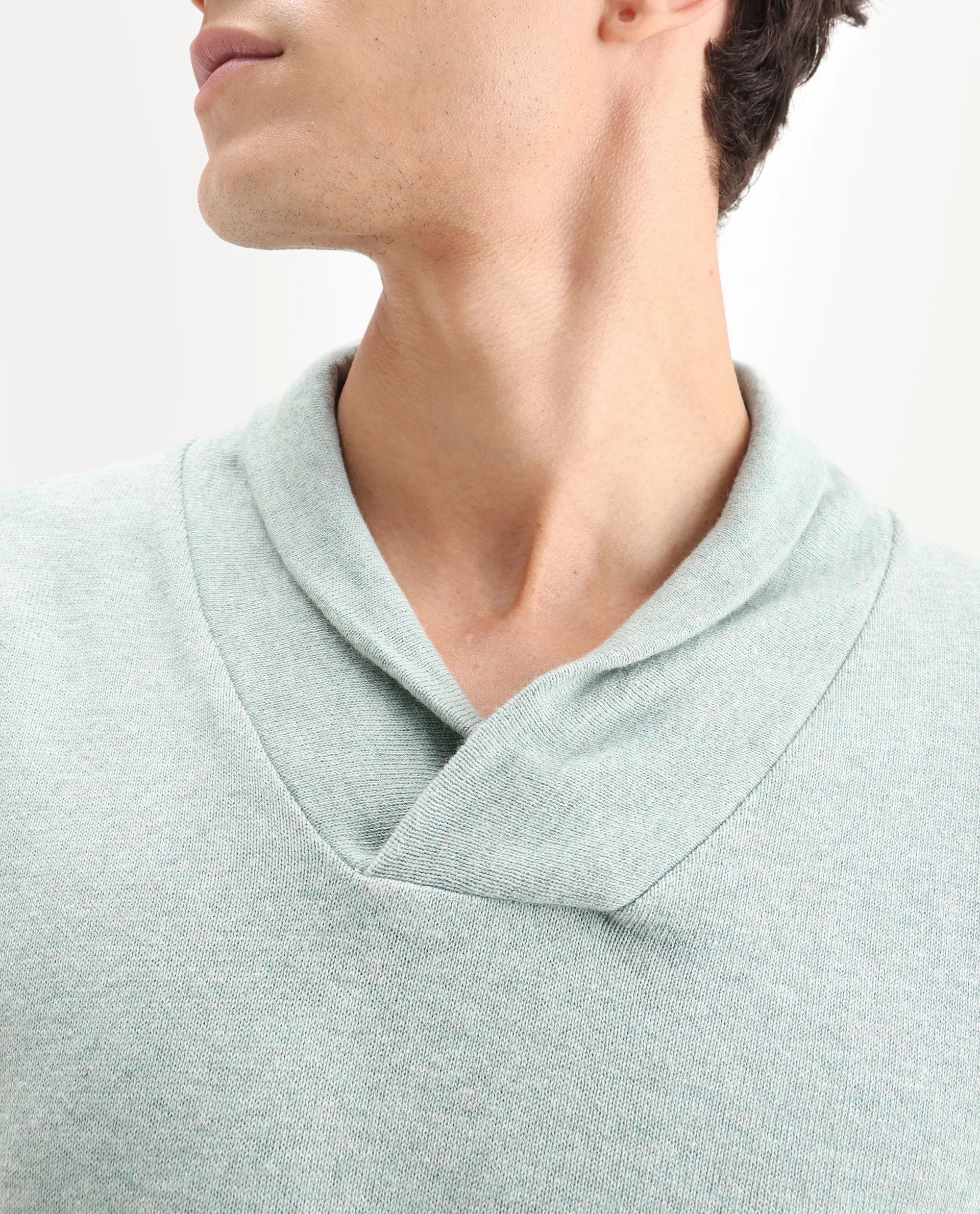 Rare Rabbit Men's Denvy Green Cotton Plain Regular Fit Full Sleeve Shawl Neck Sweater - Image 3