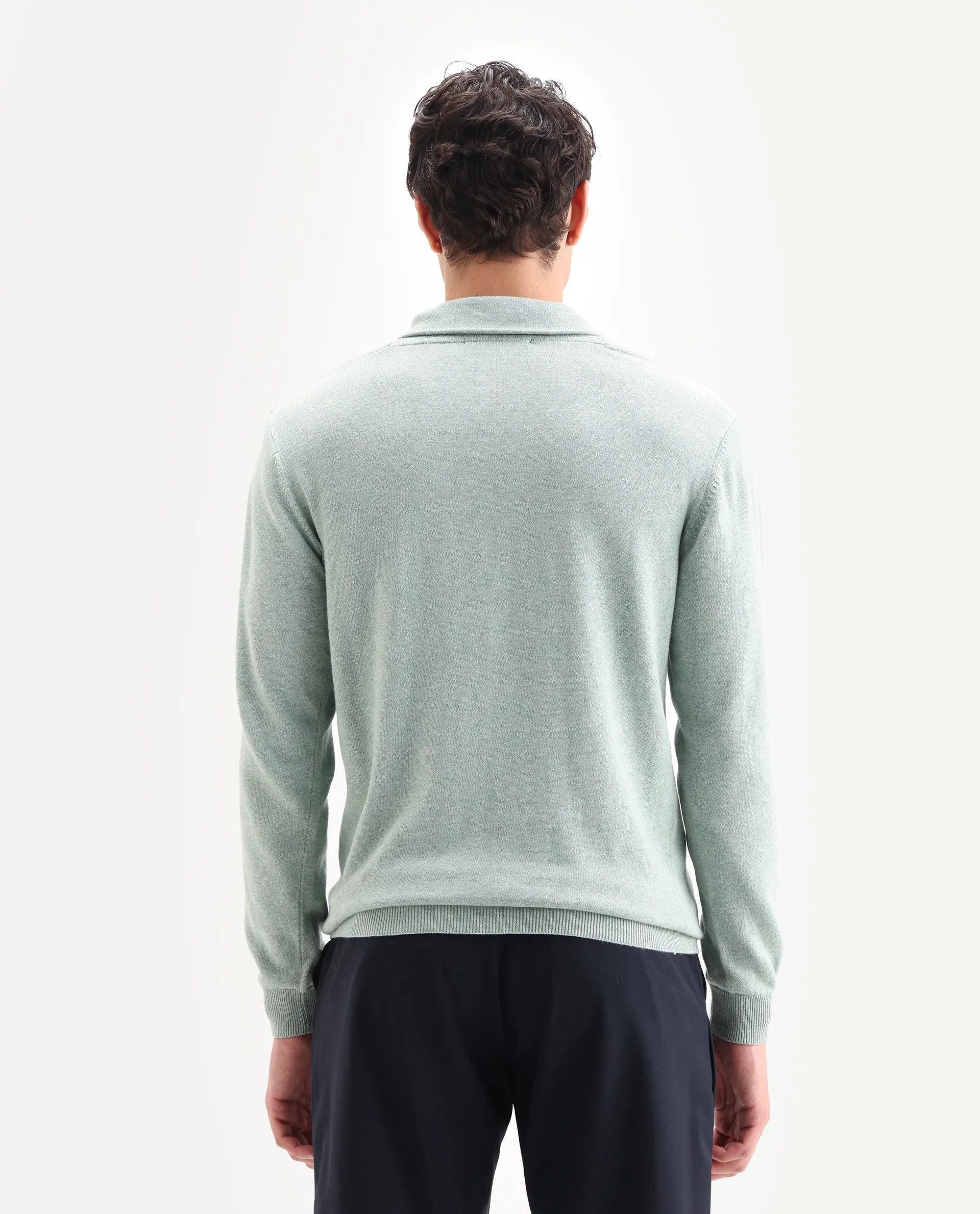 Rare Rabbit Men's Denvy Green Cotton Plain Regular Fit Full Sleeve Shawl Neck Sweater - Image 8