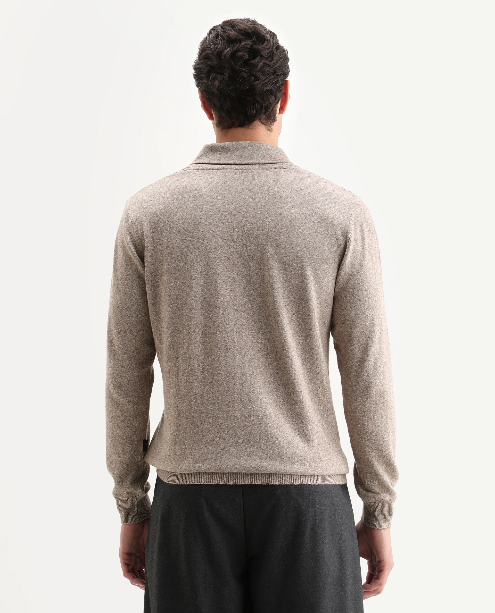 Rare Rabbit Men's Denvy Beige Cotton Plain Regular Fit Full Sleeve Shawl Neck Sweater - Image 7