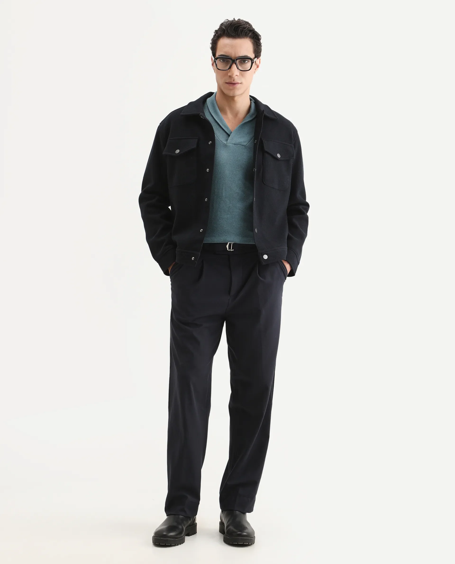 Rare Rabbit Men's Denvy Blue Cotton Plain Regular Fit Full Sleeve Shawl Neck Sweater - Image 2