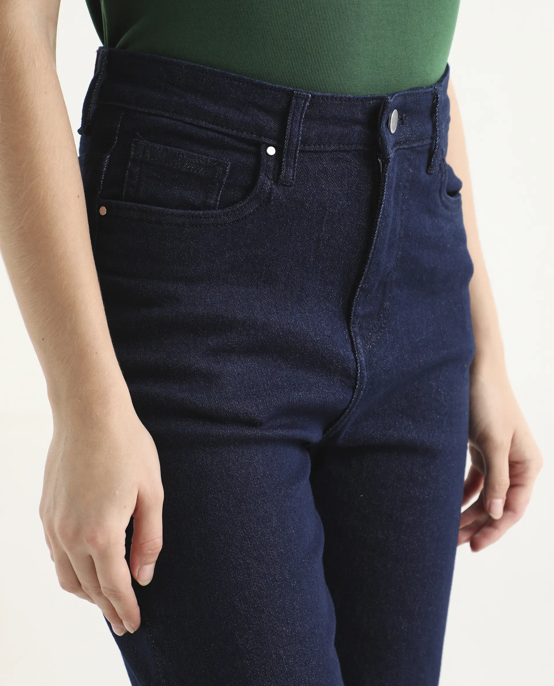 Rareism Women's Denvy Blue Cotton Blend Straight Plain Jeans - Image 4