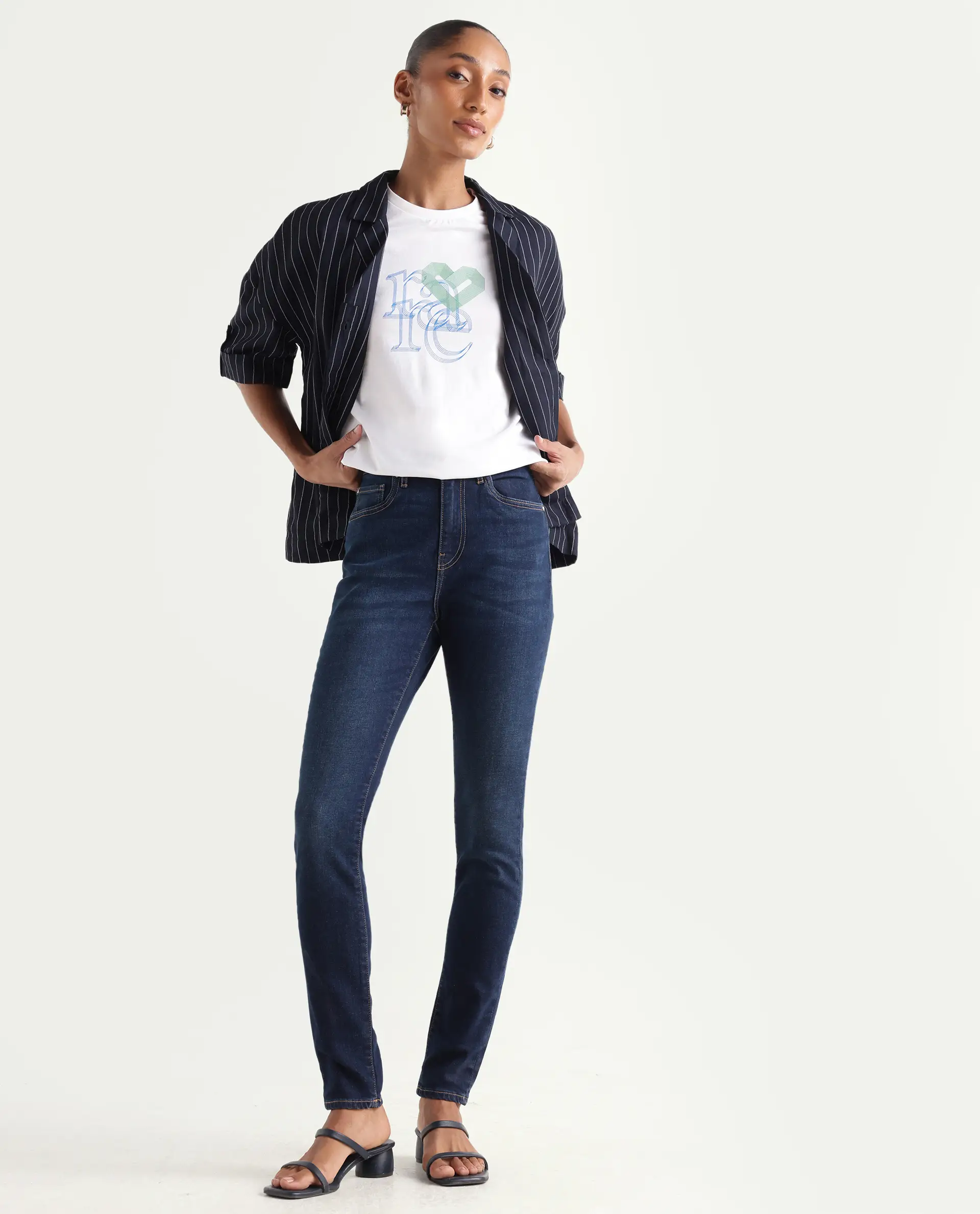 Rareism Women's Denyo Blue Cotton Blend Skinny Plain Jeans - Image 2