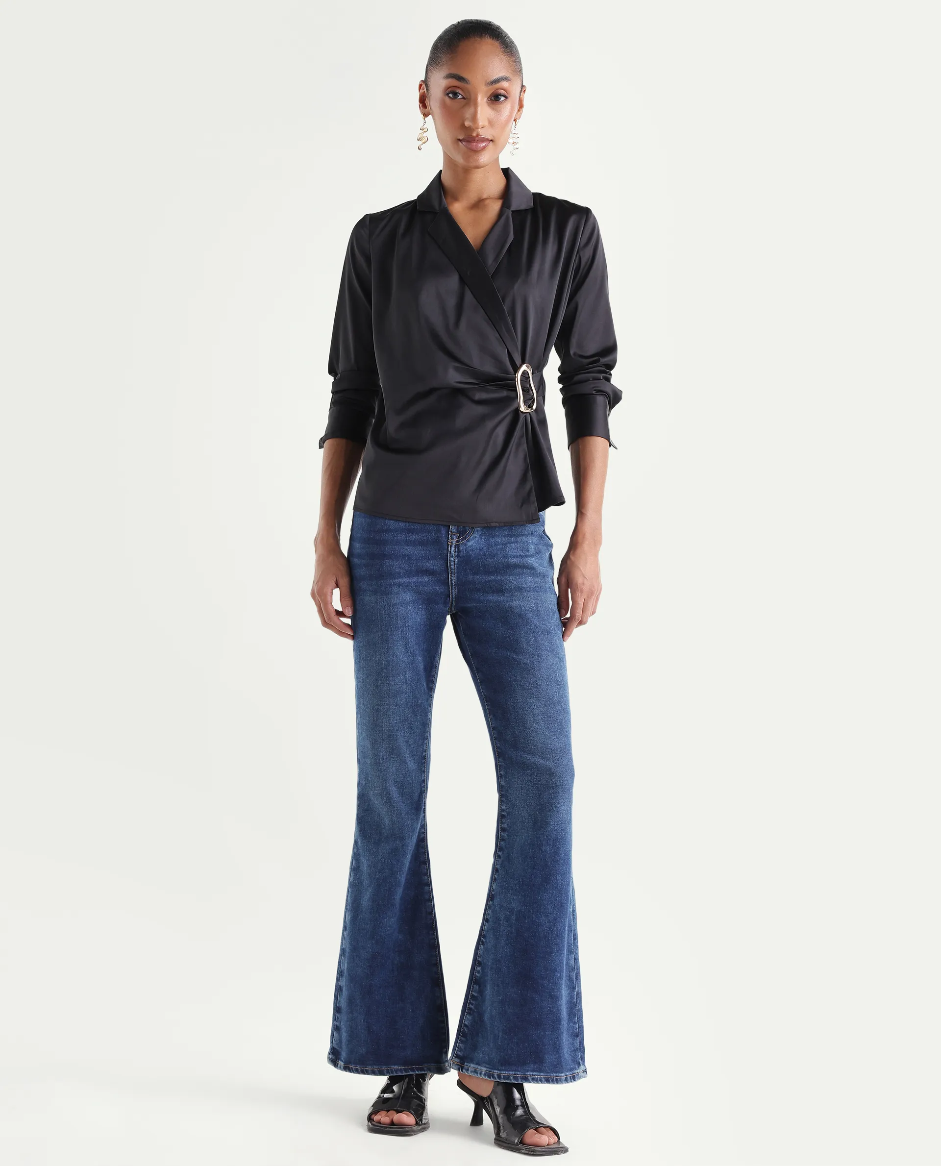 Rareism Women's Denza Blue Cotton Blend Bootcut Plain Jeans - Image 3