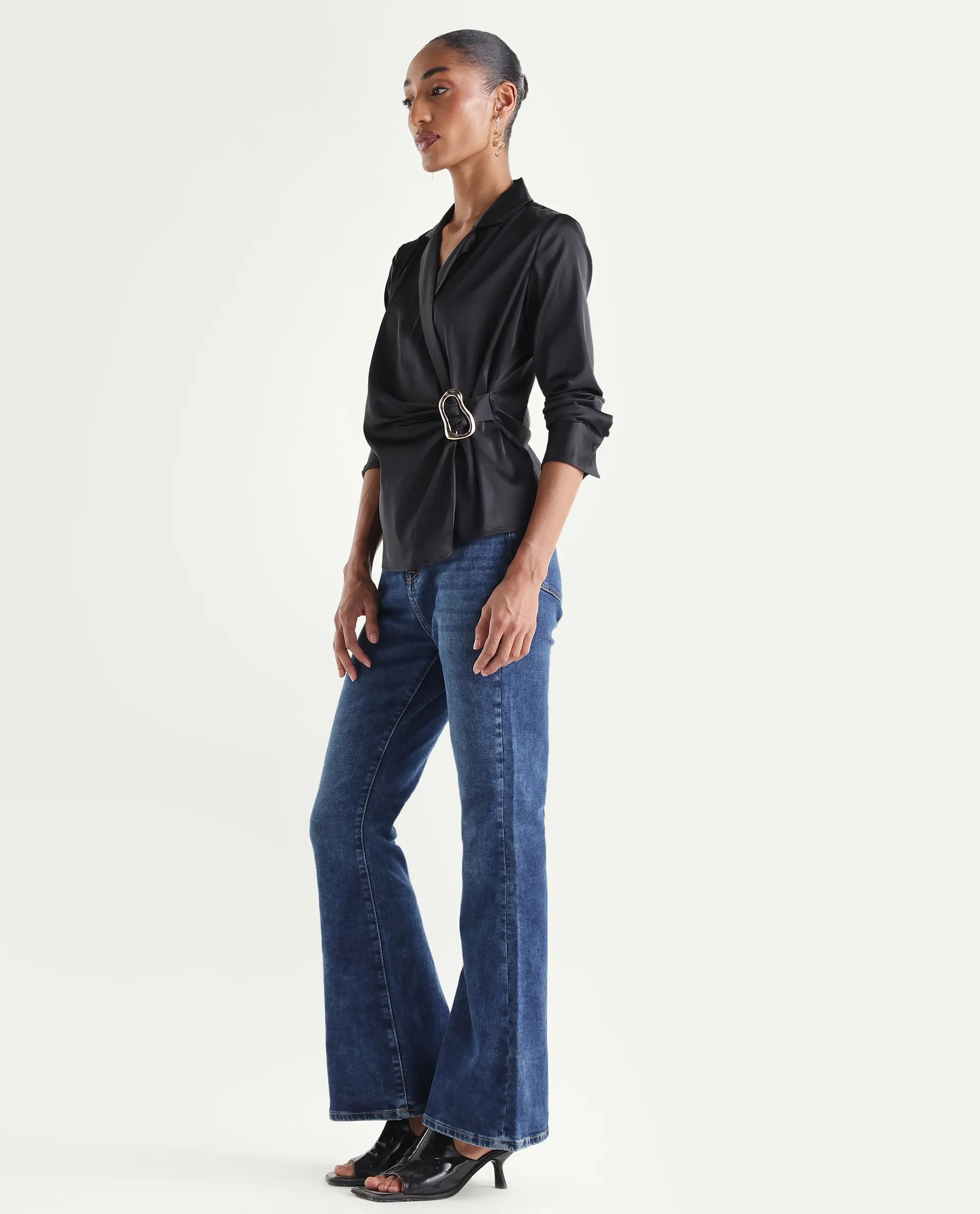 Rareism Women's Denza Blue Cotton Blend Bootcut Plain Jeans - Image 5