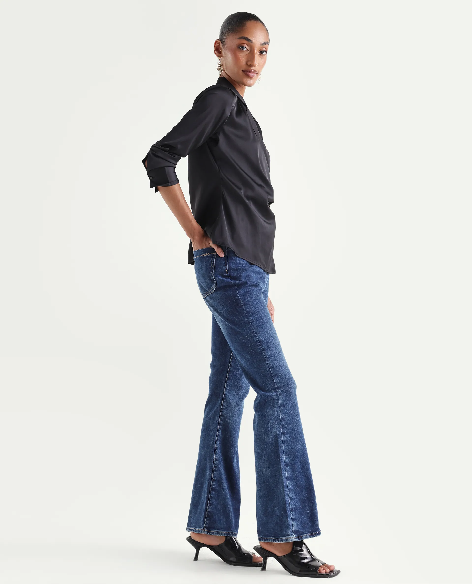 Rareism Women's Denza Blue Cotton Blend Bootcut Plain Jeans - Image 6