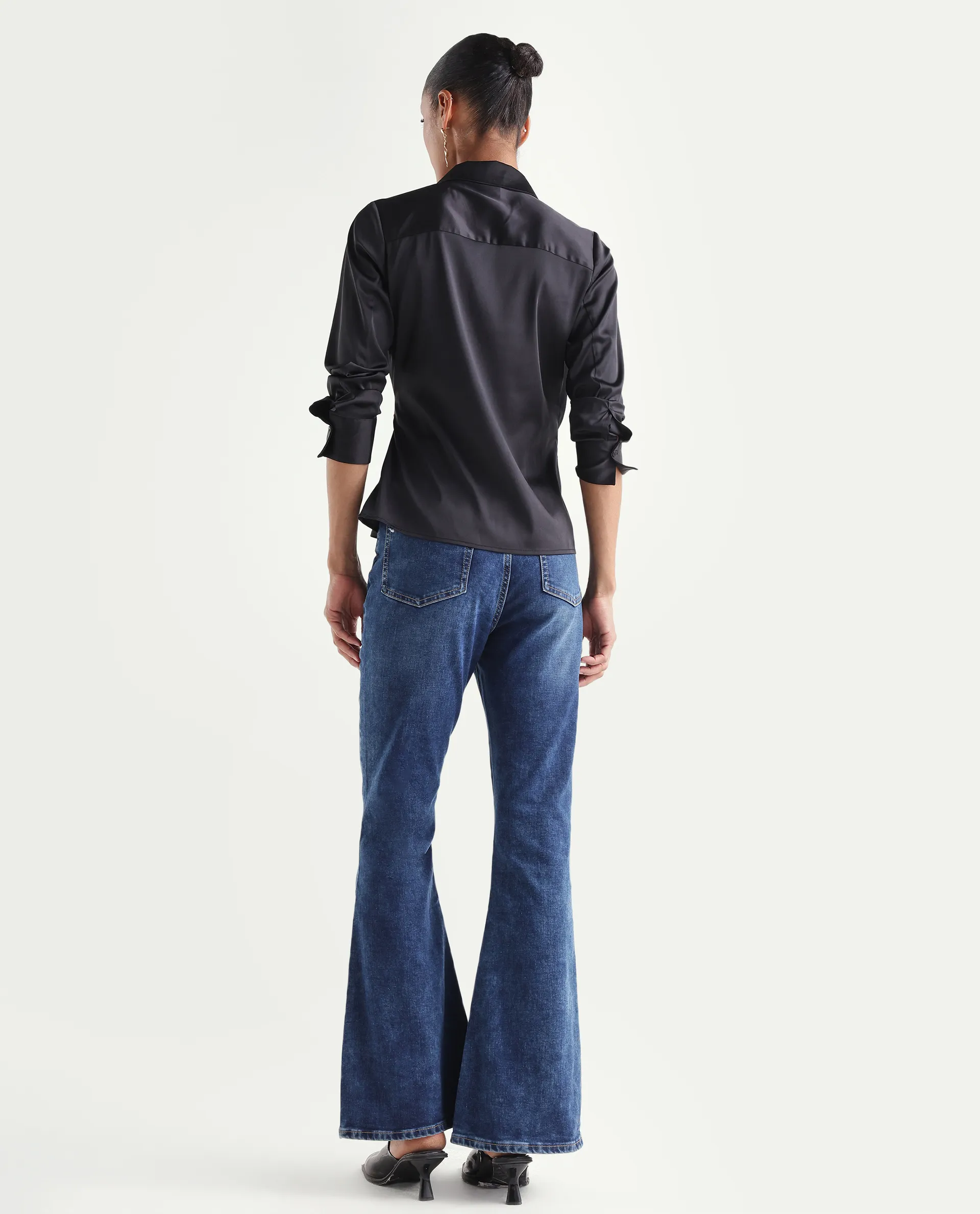 Rareism Women's Denza Blue Cotton Blend Bootcut Plain Jeans - Image 7