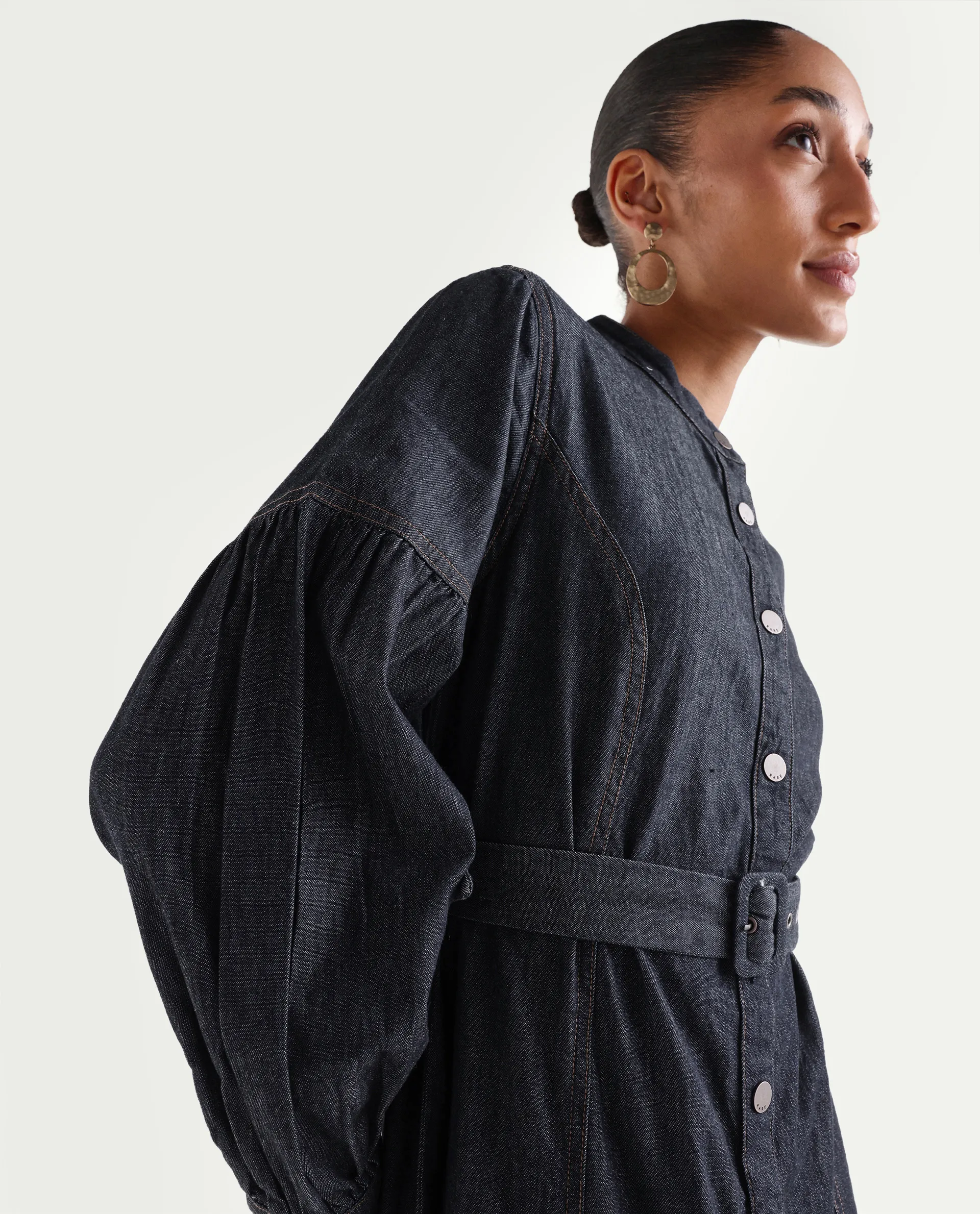Rareism Women's Denzia Dark Blue Cotton Full Sleeve Spread Collar Regular Fit Plain Dress - Image 3