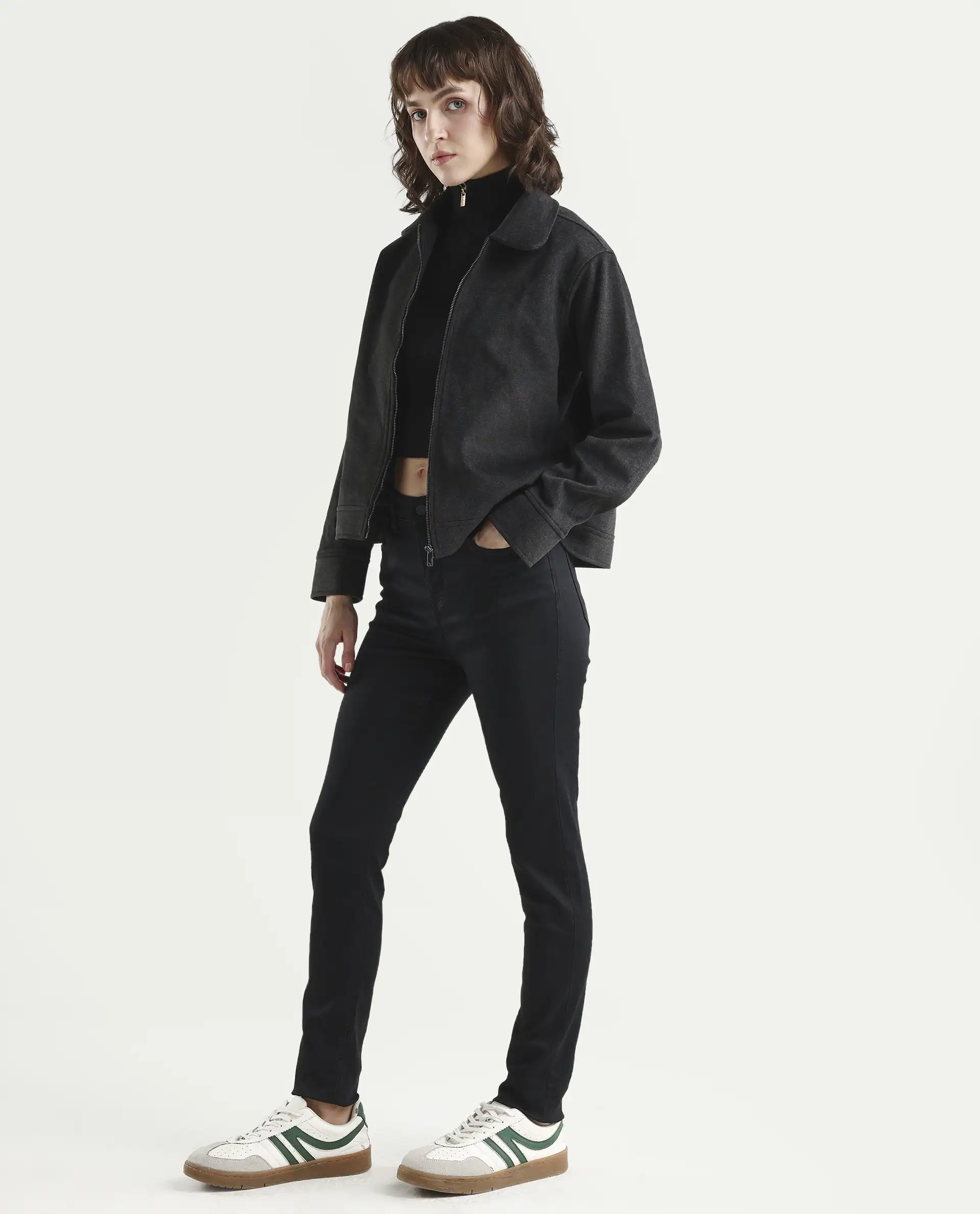 Rareism Women's Denzo Black Cotton Blend Skinny Plain Jeans - Image 5