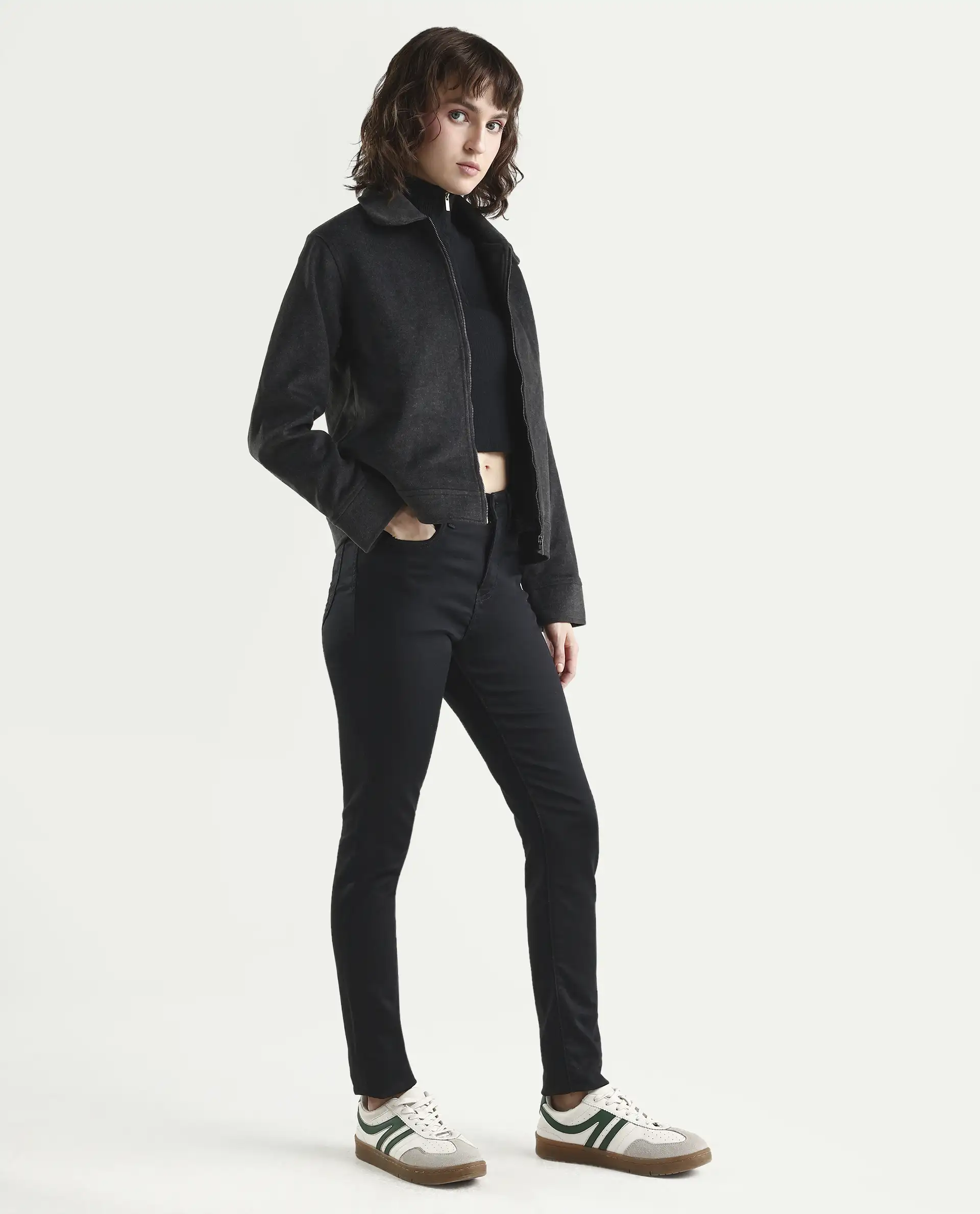 Rareism Women's Denzo Black Cotton Blend Skinny Plain Jeans - Image 6