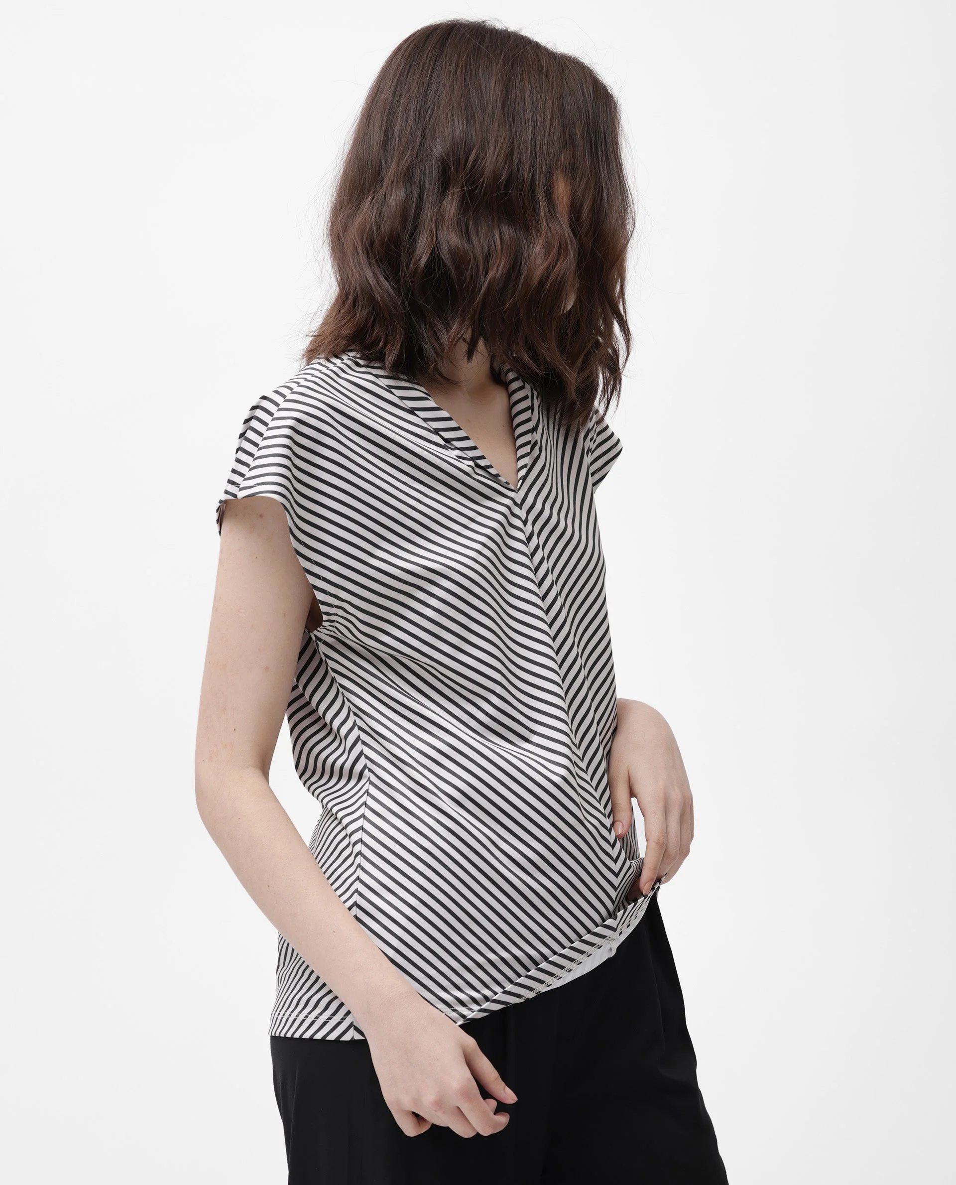 Rareism Women's Deon Black Polyester V-Neck Striped Sleeveless Regular Fit Top - Image 5