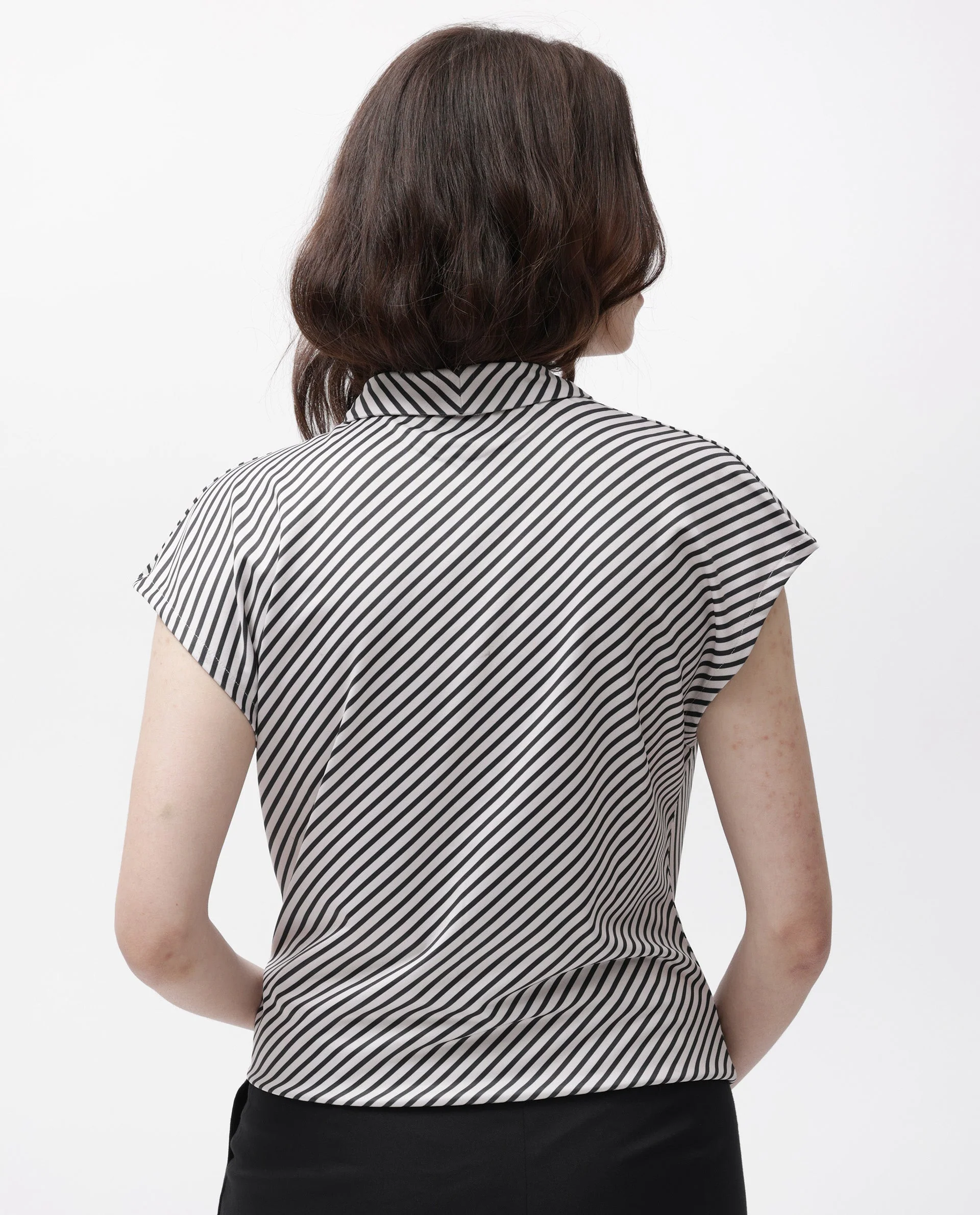 Rareism Women's Deon Black Polyester V-Neck Striped Sleeveless Regular Fit Top - Image 9