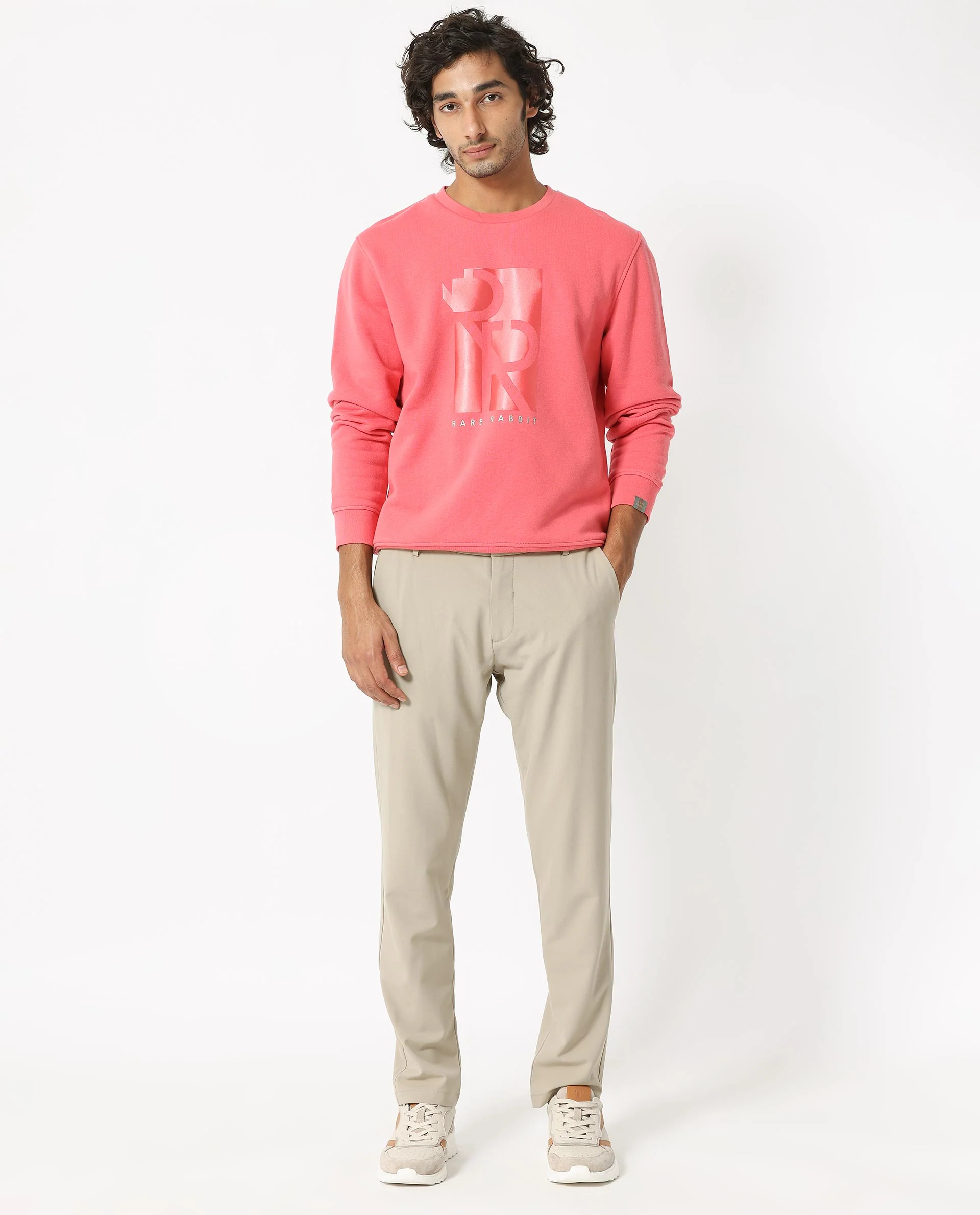 Rare Rabbit Men's Depth Red Cotton Graphic Print Regular Fit Full Sleeve Crew Neck Sweatshirt - Image 2